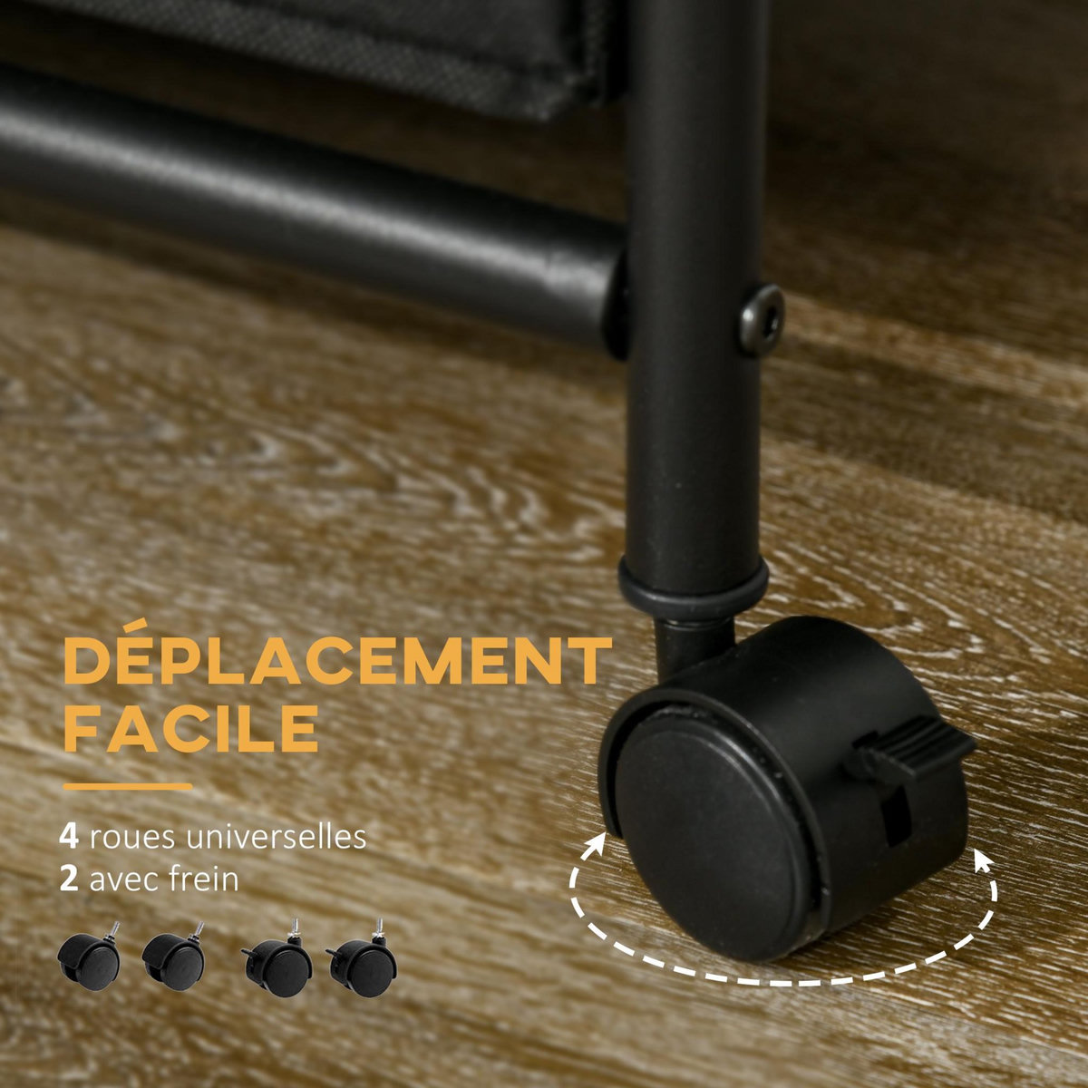 HOMCOM Penderie portant à vêtements style industriel sur roulettes 6 tiroirs barre penderie acier noir panneaux aspect bois