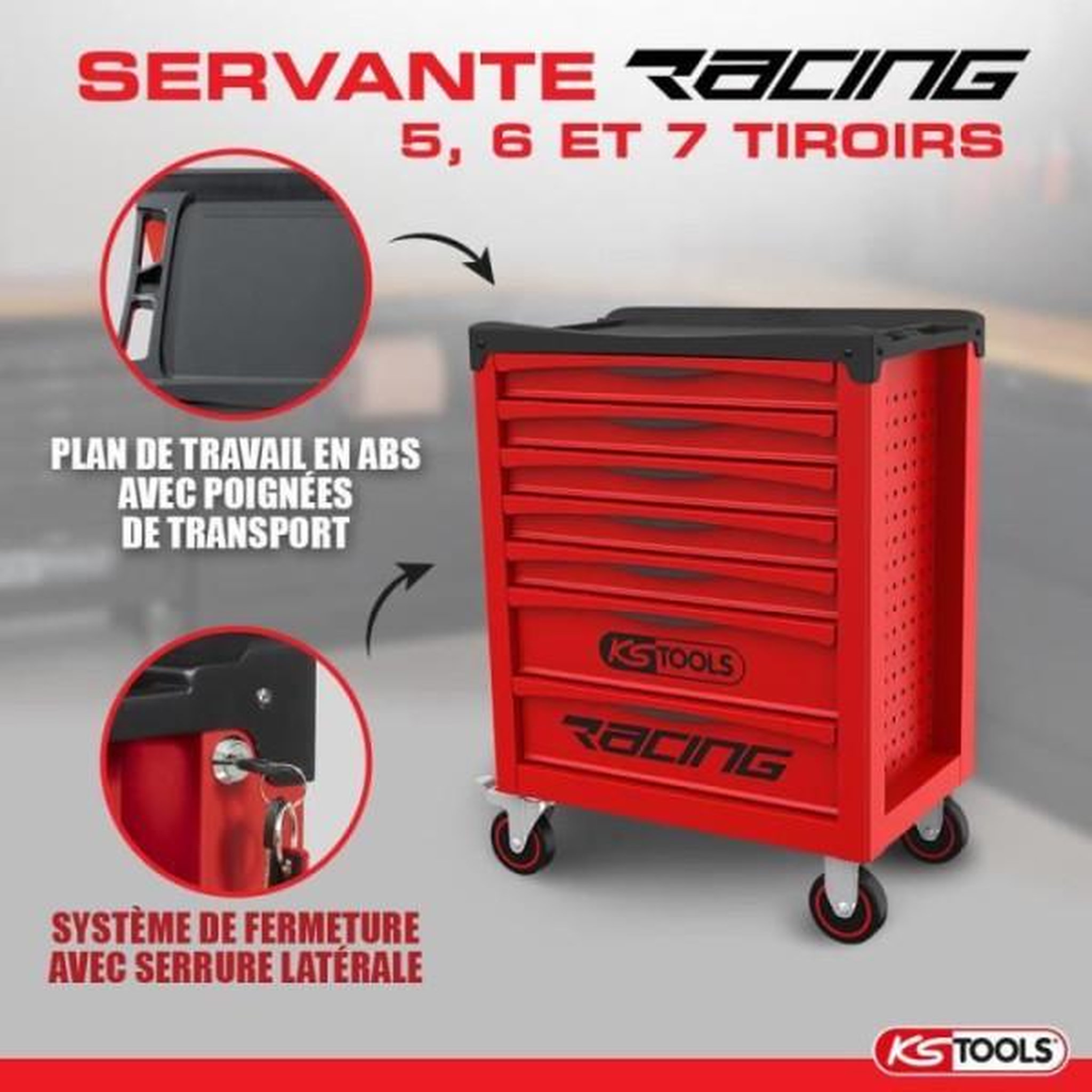 Voir la diapositive 6 : KS TOOLS Servante - vide - 6 tiroirs - ks tools - 855.0006 - rouge - charge max par tiroir 30 kg - servante d'atelier