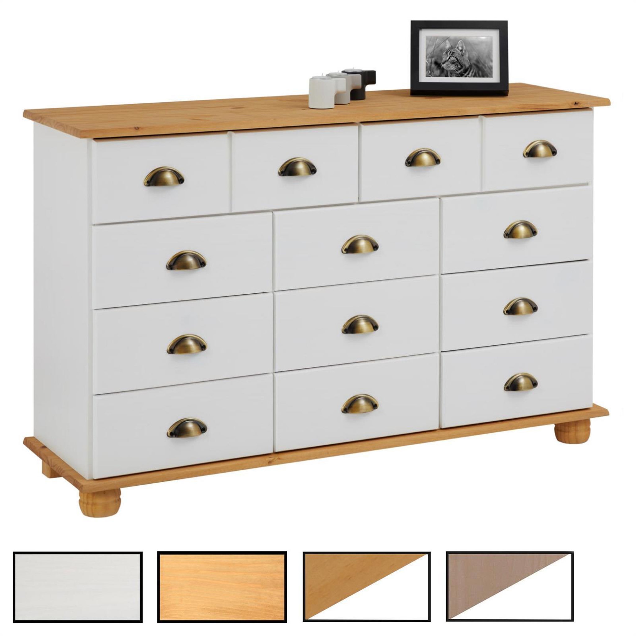 IDIMEX Commode apothicaire COLMAR en pin massif, 11 tiroirs. Coloris disponibles : Blanc, Bicolore, Marron
