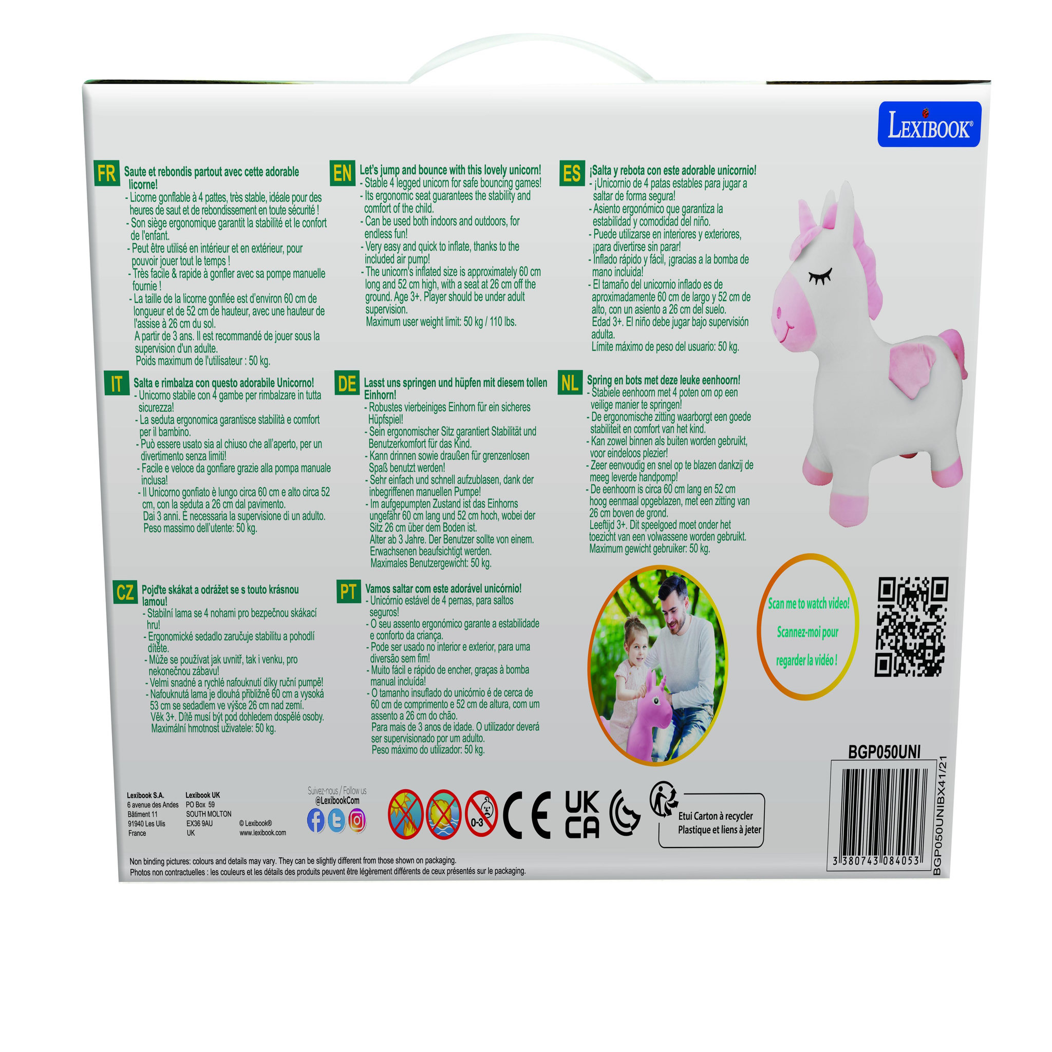 Voir la diapositive 6 : Lexibook Licorne Sauteuse Gonflable avec housse en peluche