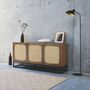 Voir la diapositive 3 : SWEEEK Buffet en décor bois et cannage arrondi. piètement et poignées en métal noir - 3 portes 160cm. buffet bas