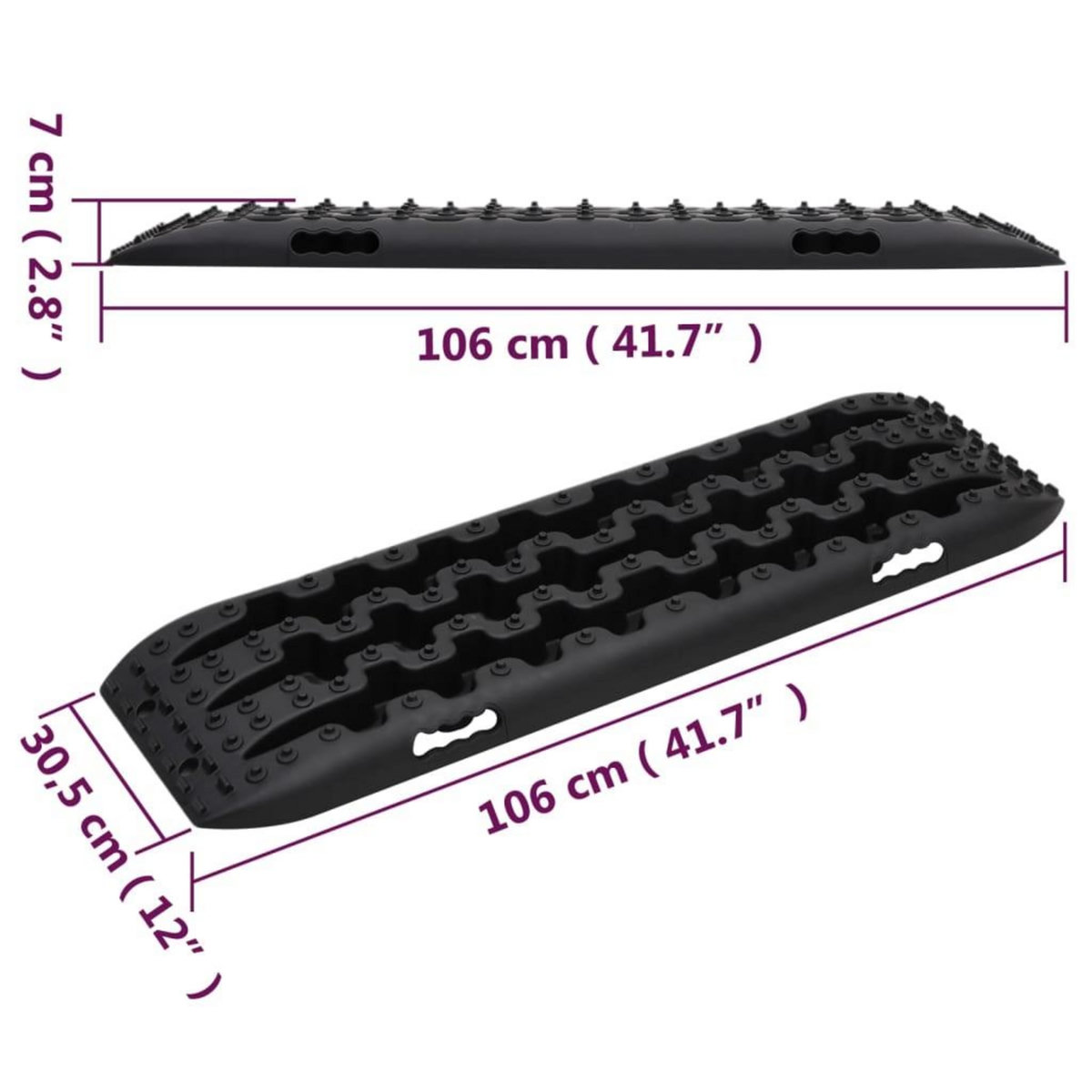 VIDAXL Planches de traction 2 pc Noir 106x30,5x7 cm Nylon