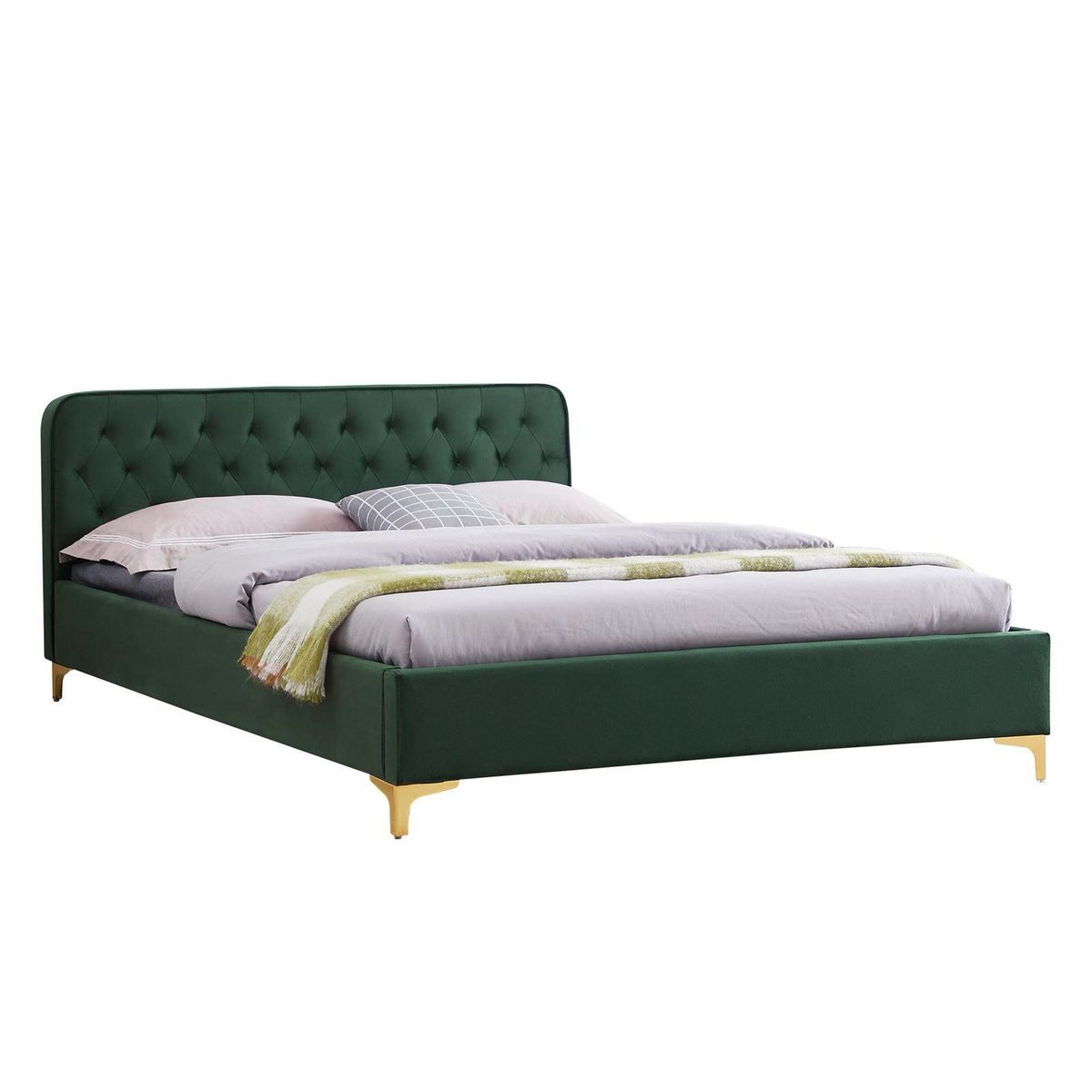 IDIMEX Lit double GLAMOUR, 140x190 cm, capitonné avec sommier, revêtement en velours