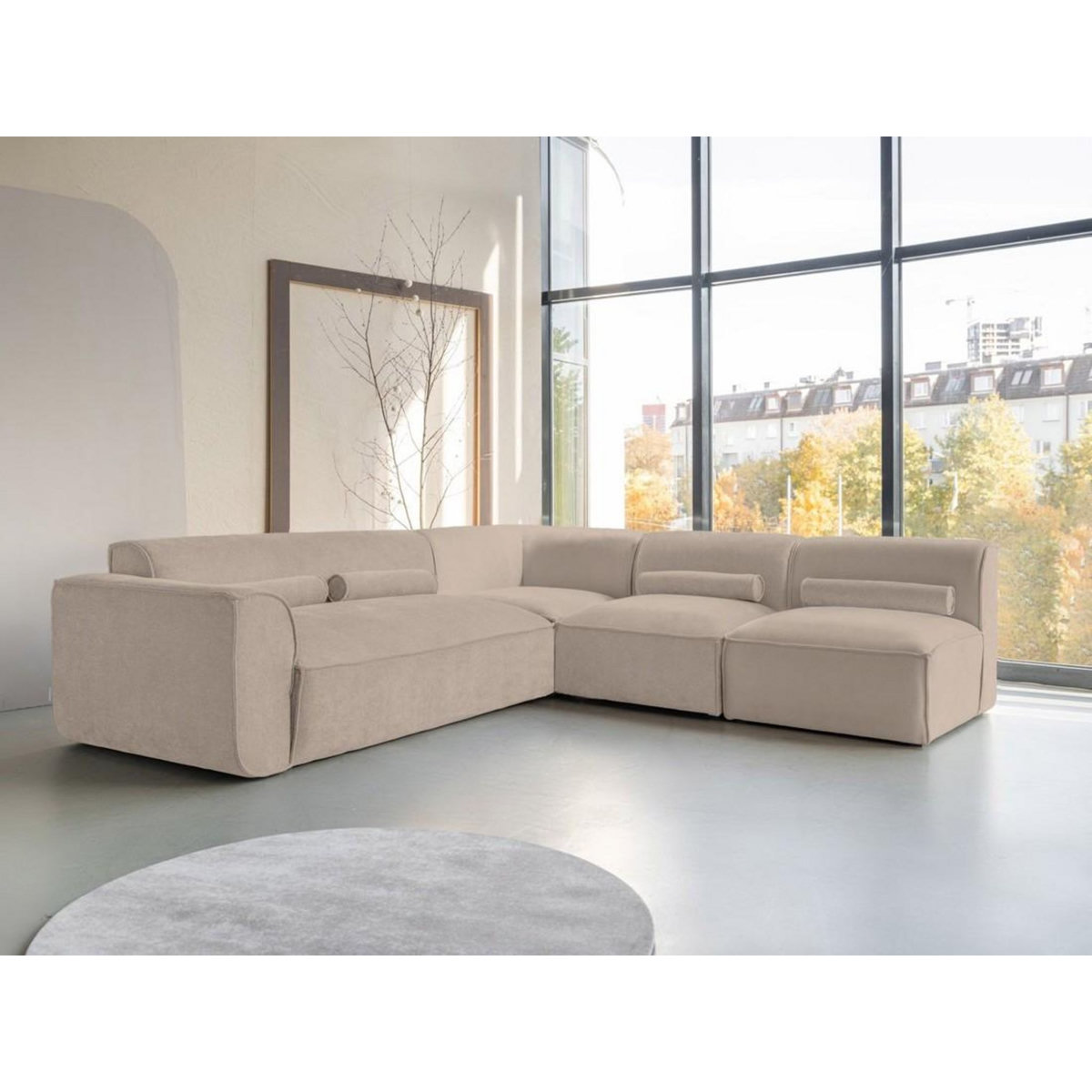 BEST MOBILIER Felix - canapé modulable d'angle droit 5 places en tissu texturé