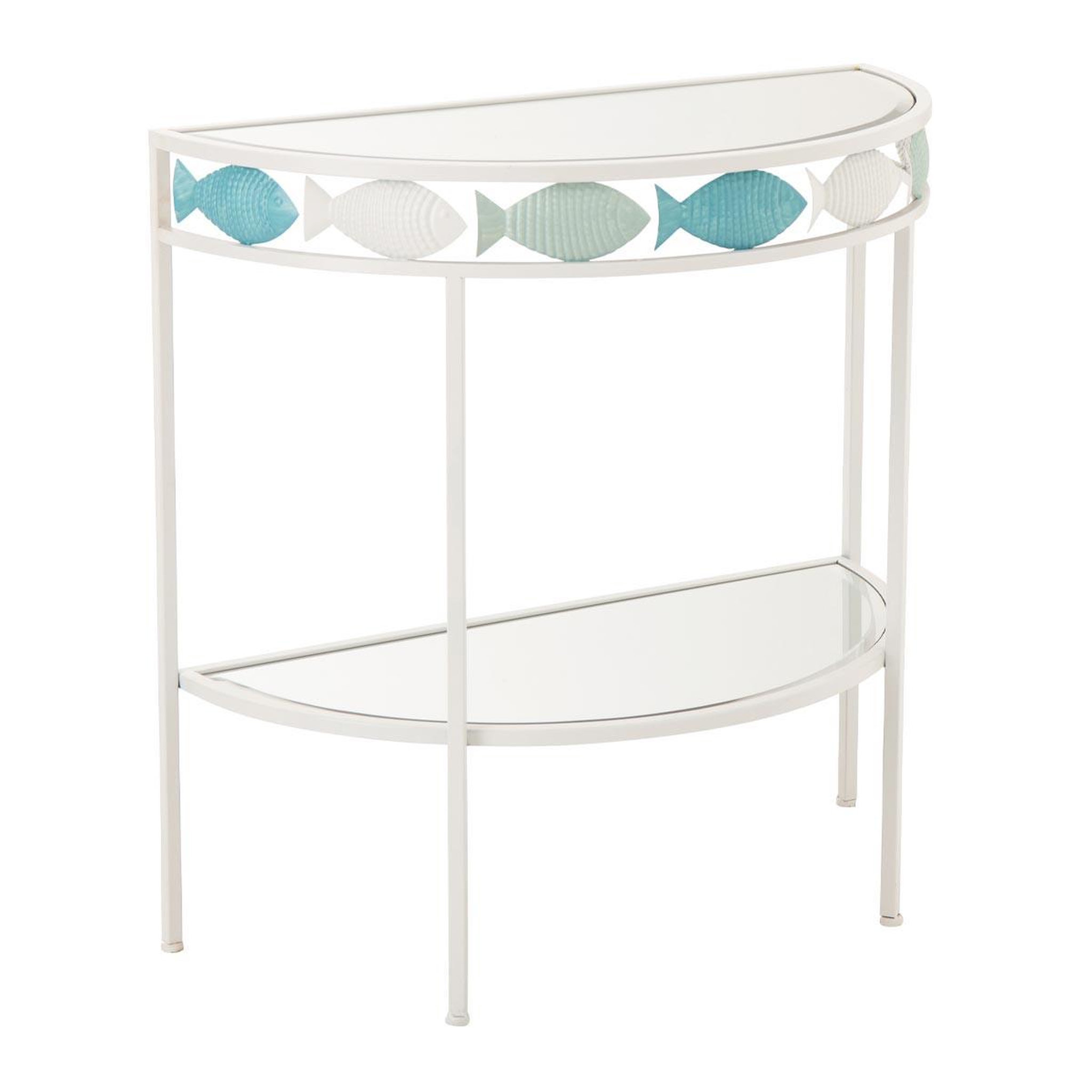 J-LINE Console en métal  poisson  80cm blanc & bleu