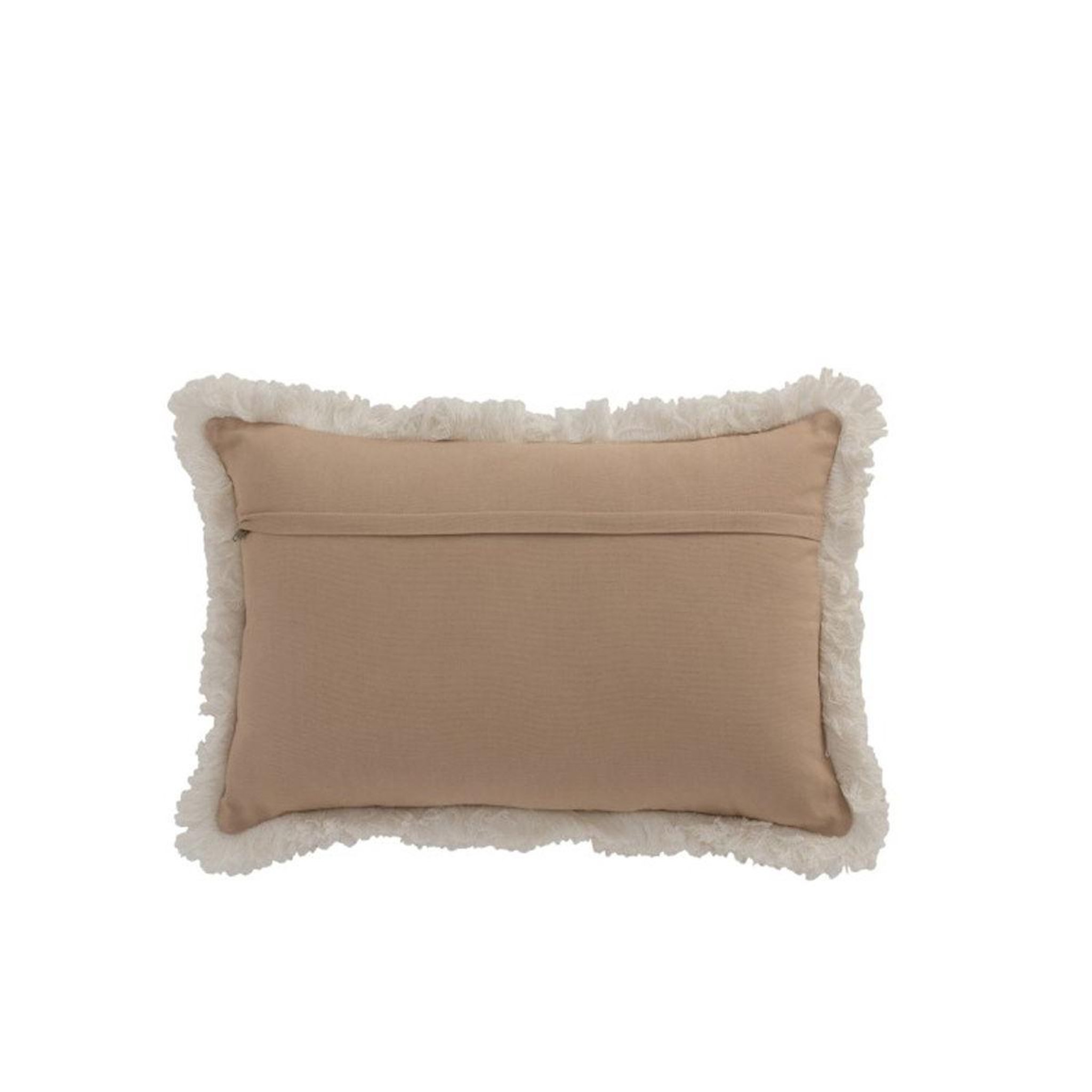 Voir la diapositive 2 : J-LINE Coussin à franges  patron pièces  33x55cm naturel