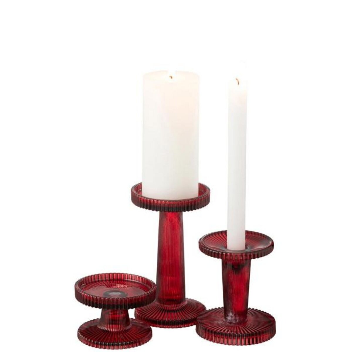 Paris Prix Lot de 3 Chandeliers en Verre  Nelly  16cm Rouge