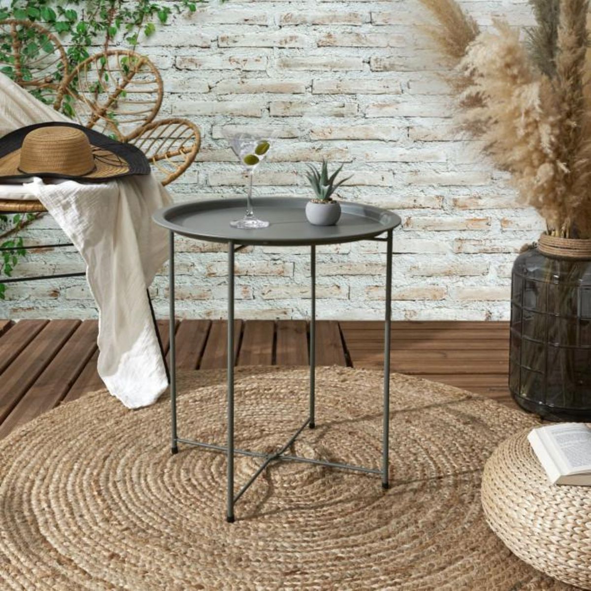 Paris Prix Table d'Appoint en Métal  Sienna  50cm Vert Olive