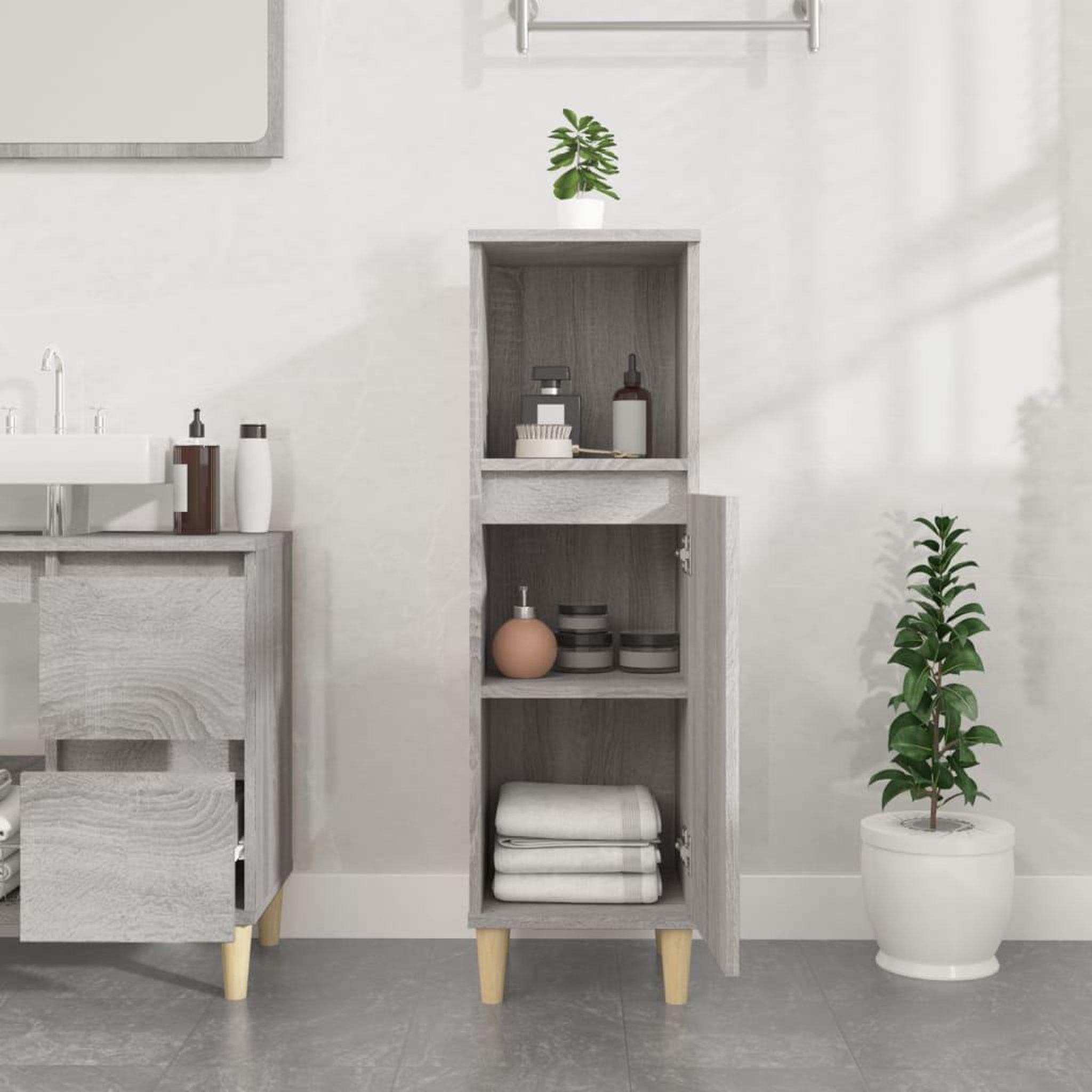Voir la diapositive 3 : VIDAXL Armoire salle de bain sonoma gris 30x30x100 cm
