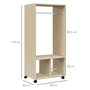 Voir la diapositive 3 : HOMCOM Armoire penderie étagère 2 niches penderie 4 roulettes pivotantes dim. 60L x 40l x 128H cm coloris chêne clair