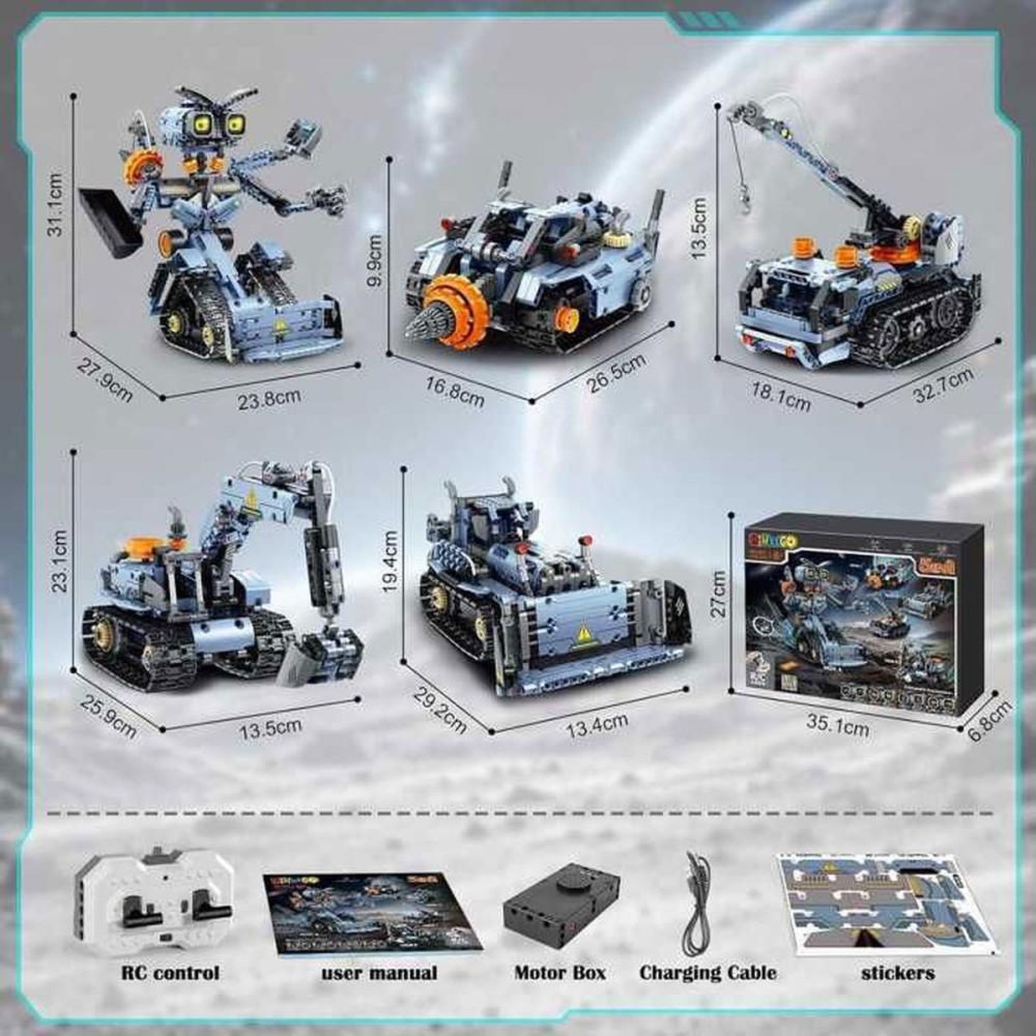 Voir la diapositive 6 : Coffret robot de construction programmable 5-en-1 795 pièces, yeux LED, app et télécommande 2,4 GHz