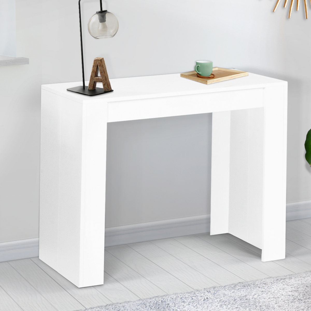 ID MARKET Table console extensible ORLANDO 6 personnes 140 cm bois blanc