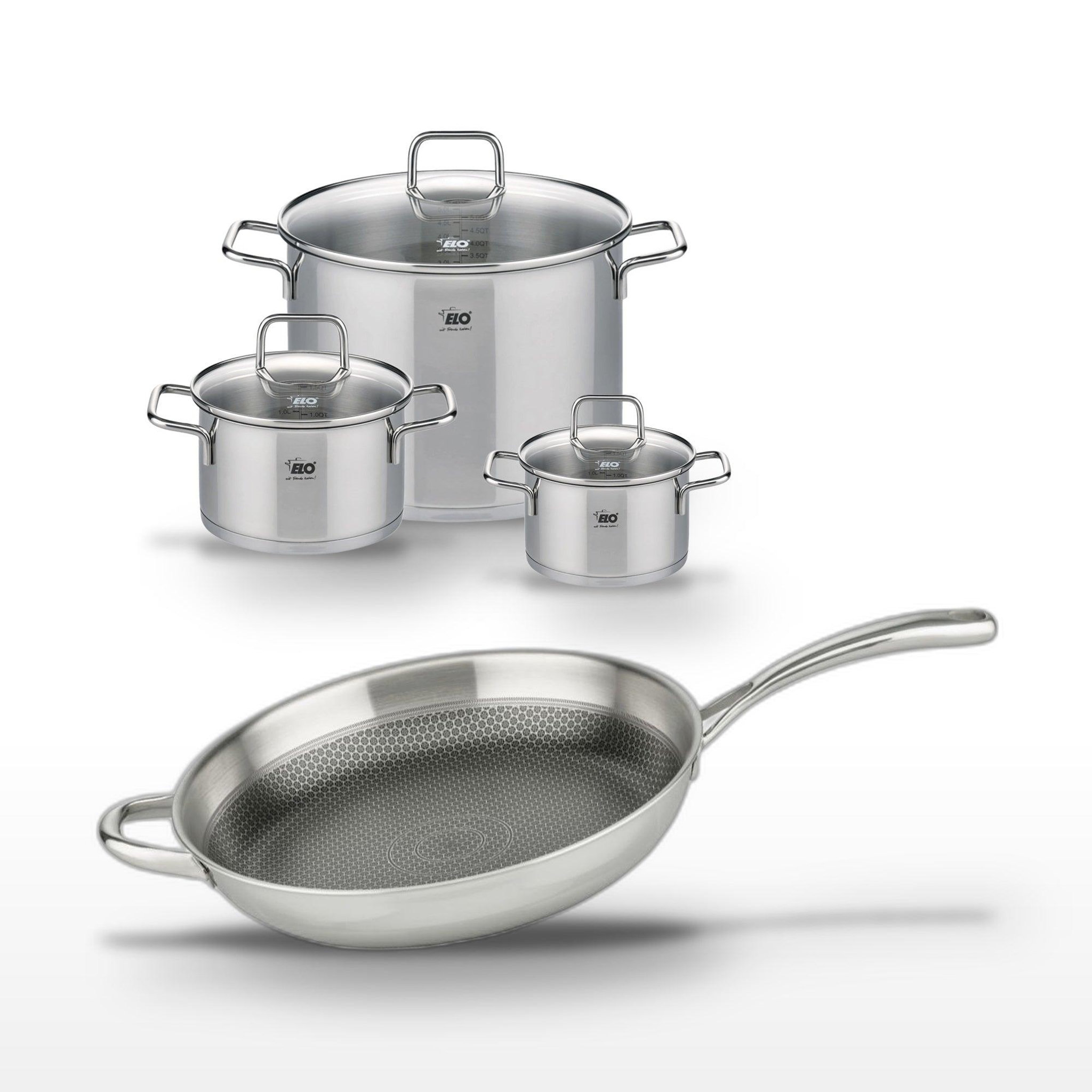 ELO Lot 3 faitouts 16/20/26cm & poêle 32cm elo relief evolution