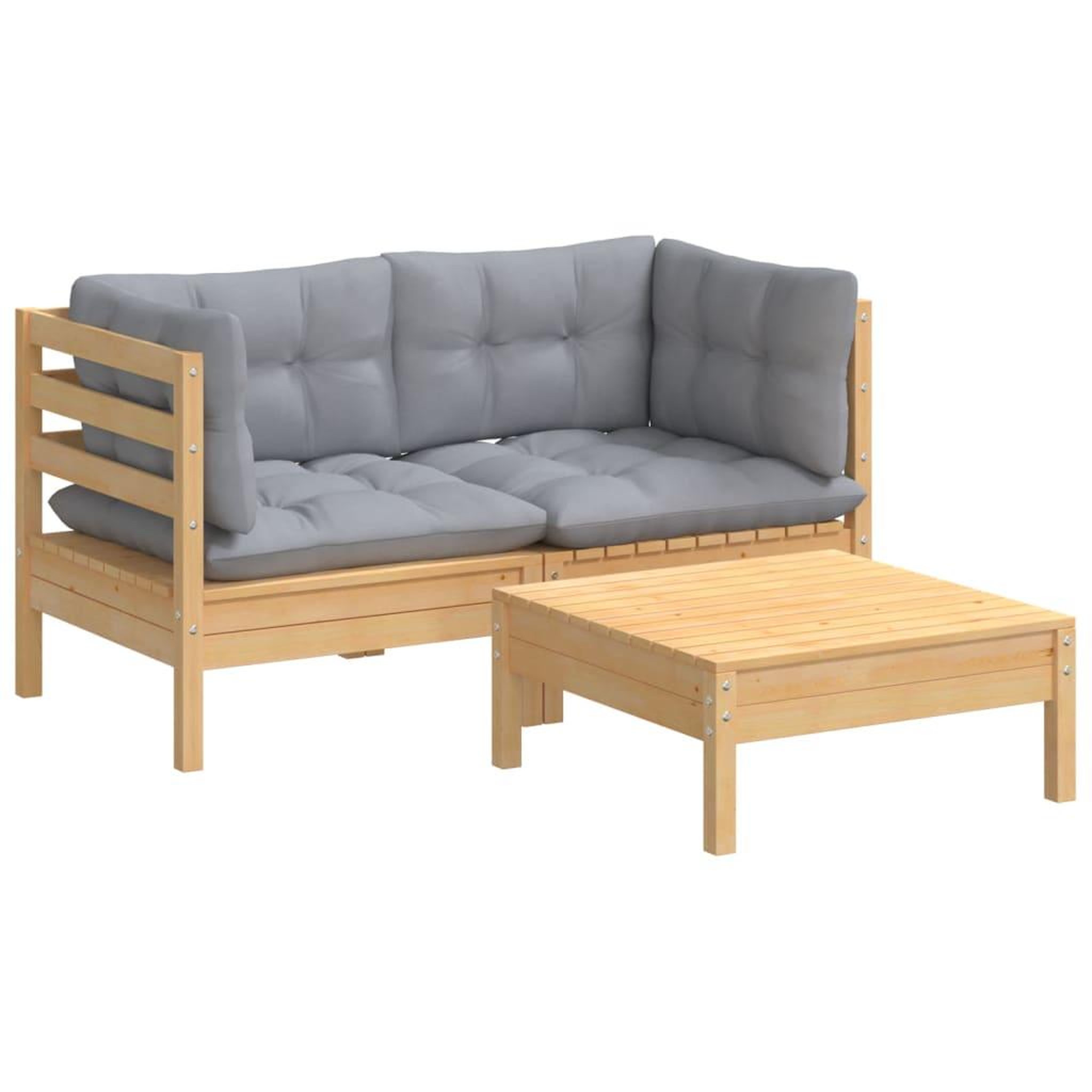 Voir la diapositive 3 : VIDAXL Salon de jardin 3 pcs avec coussins gris Bois de pin