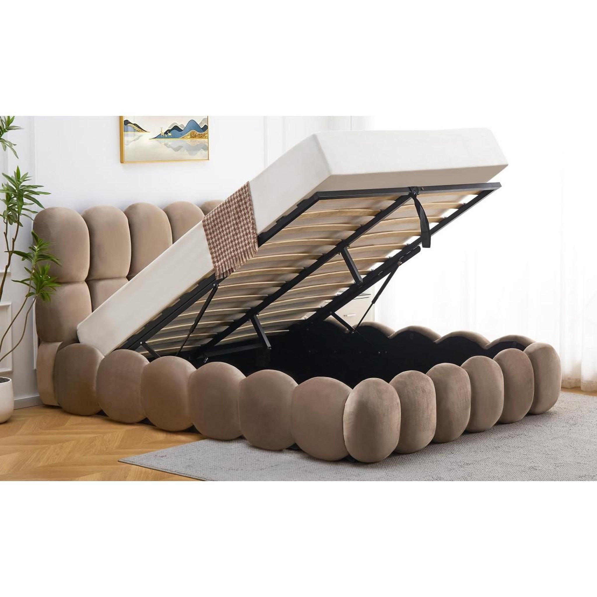 Voir la diapositive 3 : Paris Prix Lit coffre en velours  gail  140x190cm taupe