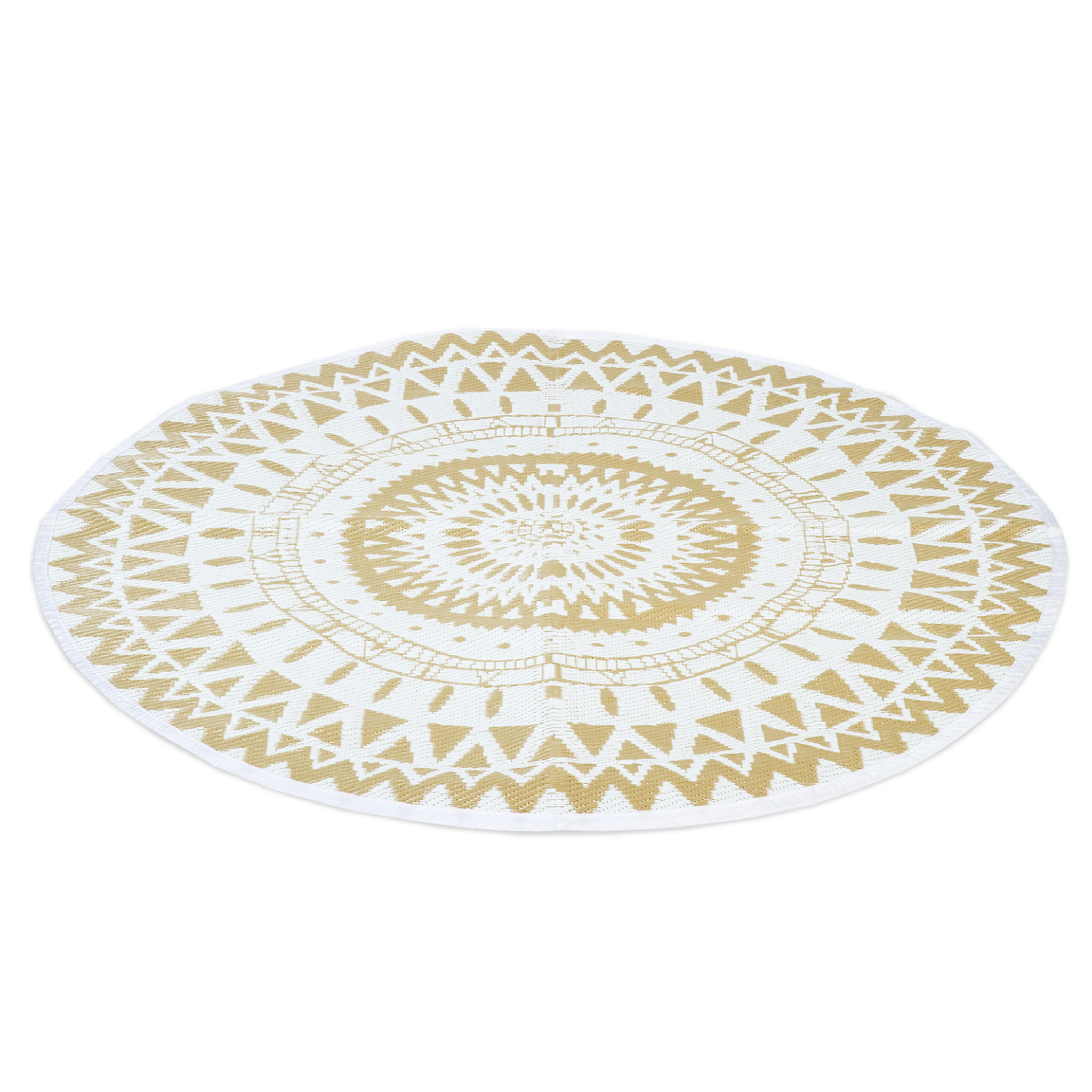 Voir la diapositive 5 : ID MARKET Tapis extérieur ROND naturel et blanc D.150 CM