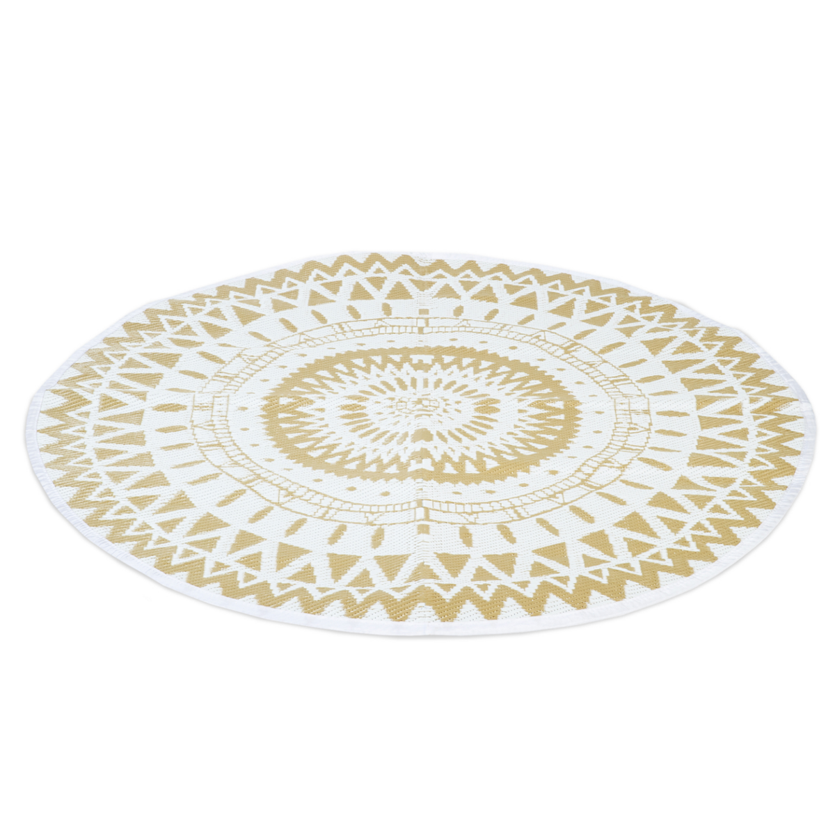 ID MARKET Tapis extérieur ROND naturel et blanc D.150 CM