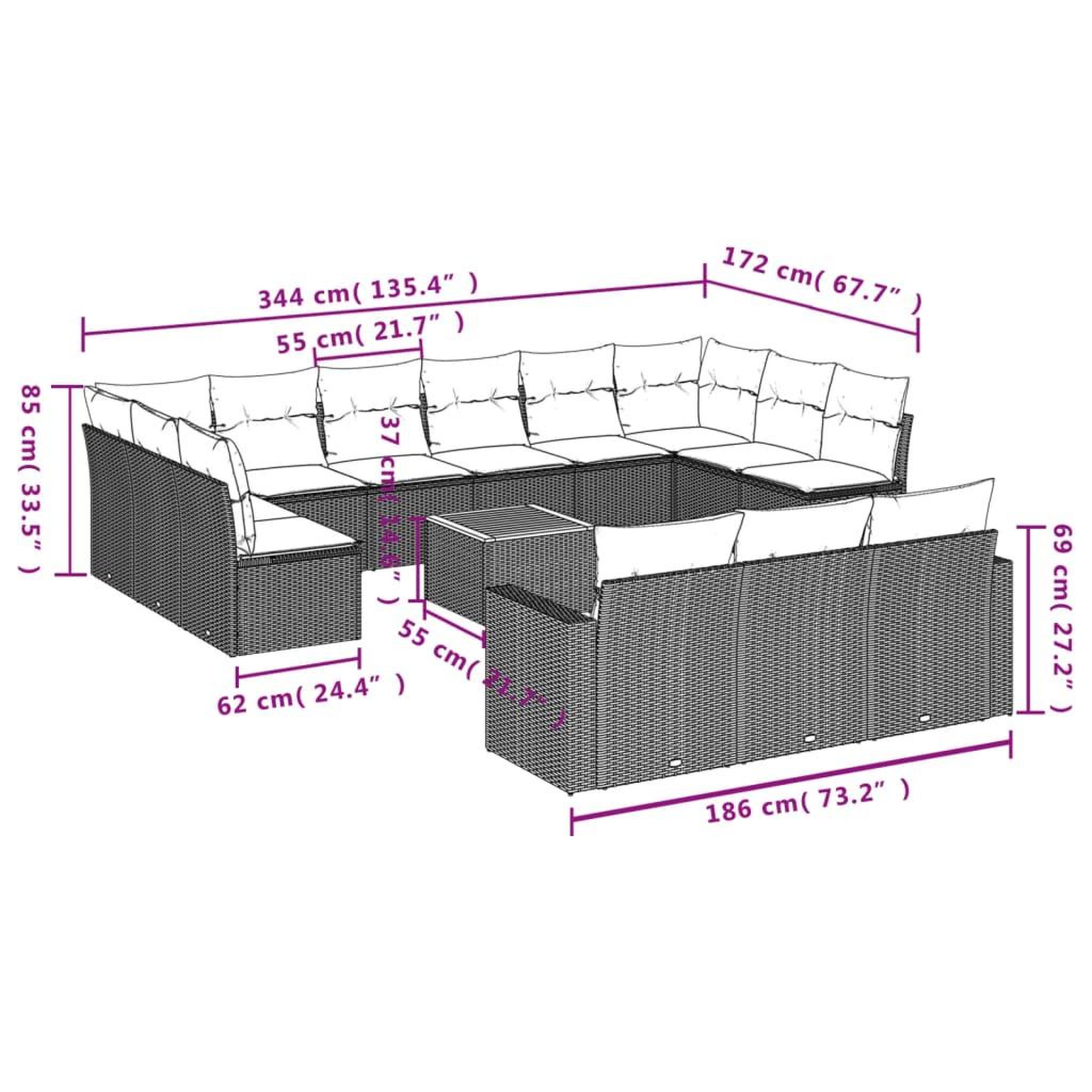 Voir la diapositive 6 : VIDAXL Salon de jardin et coussins 14 pcs melange beige resine tressee