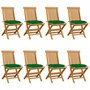 VIDAXL Chaises de jardin avec coussins vert 8 pcs Bois de teck massif
