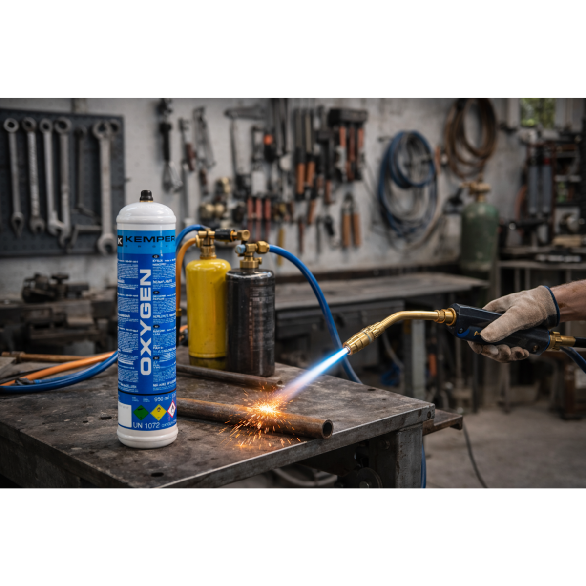 Kemper Bouteille Oxygène 110 Bar Jetable M10x1 – Recharge Cartouche Oxygaz 110 L pour Chalumeau Bi-Gaz, Soudure & Brasage KEMPER