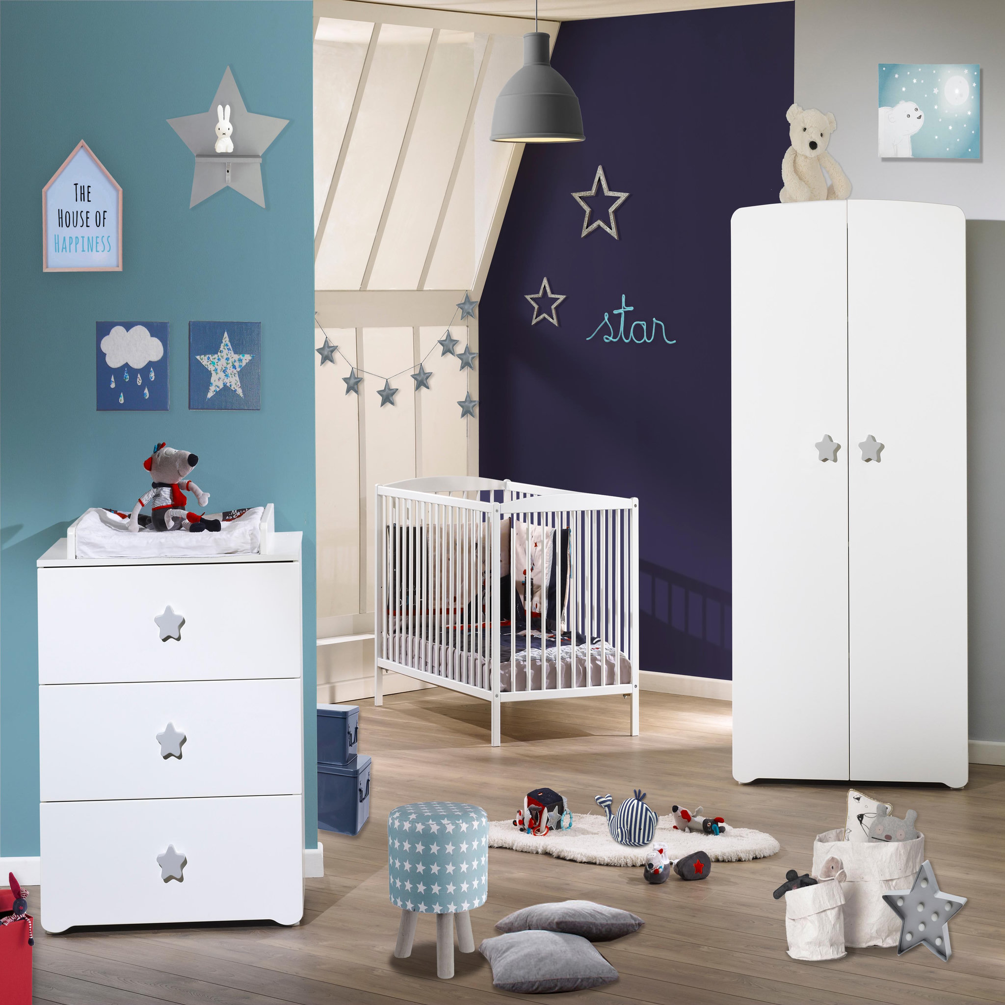 Voir la diapositive 3 : BABY PRICE Armoire chambre bébé 2 portes NEW BASIC Boutons Etoile Gris