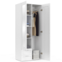 Voir la diapositive 4 : ID MARKET Armoire 2 portes VITO blanc penderie 80 cm avec 2 tiroirs, miroir et étagères