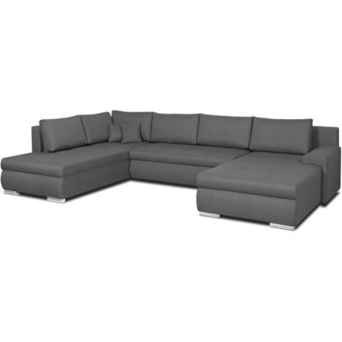 MARKET24 Canapé d'angle panoramique convertible - 7 places - INDIAN - Tissu 100% polyester - Gris - L360 x P228 cm