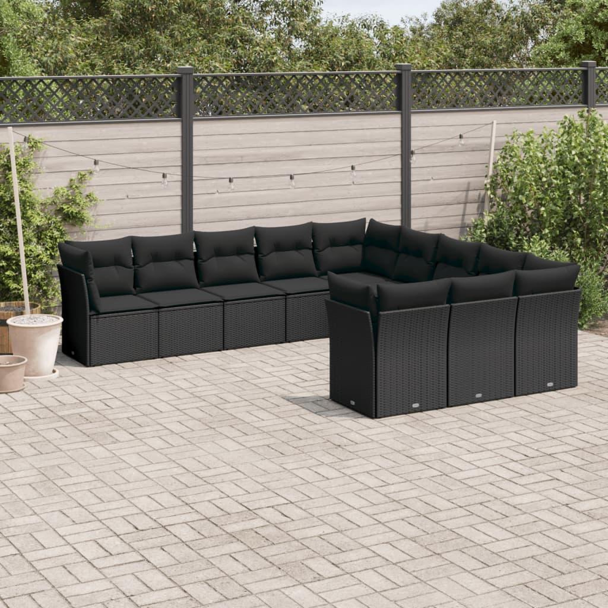VIDAXL Salon de jardin 11 pcs avec coussins noir resine tressee