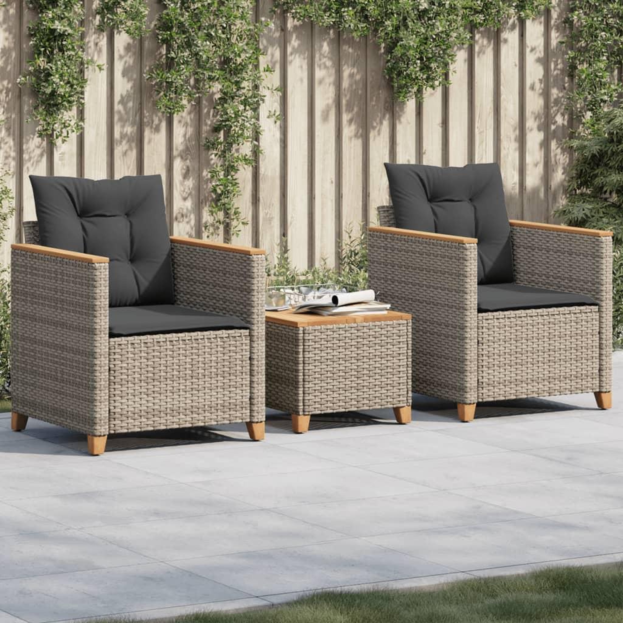 VIDAXL Ensemble de bistro 3 pcs et coussins gris resine tressee acacia