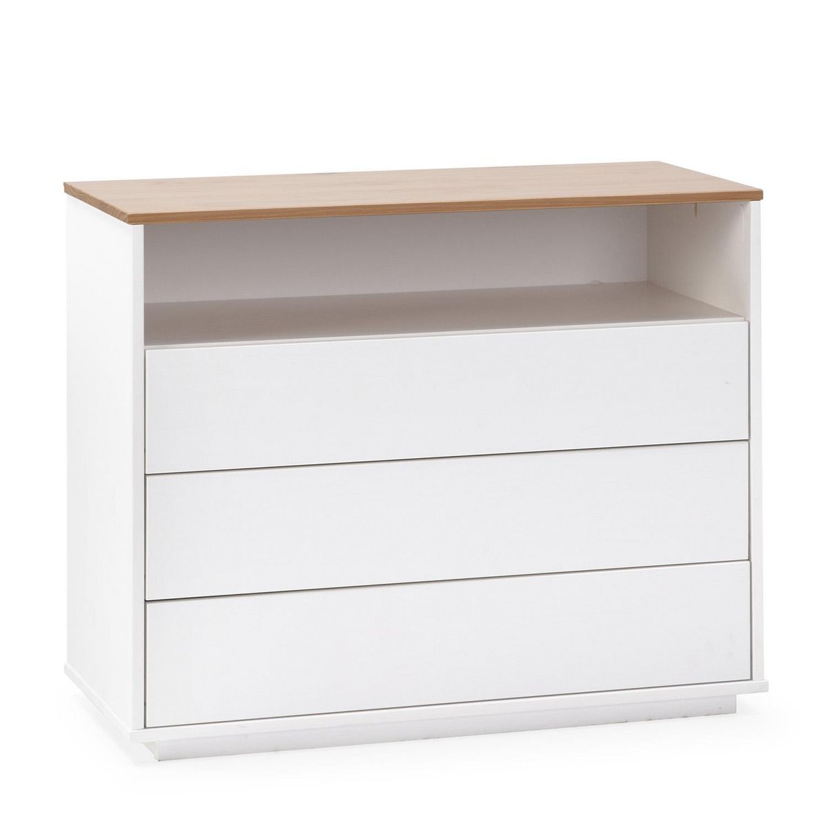 VS VENTA-STOCK Commode Bob 3 tiroirs 1 niche blanc/chêne, bois massif