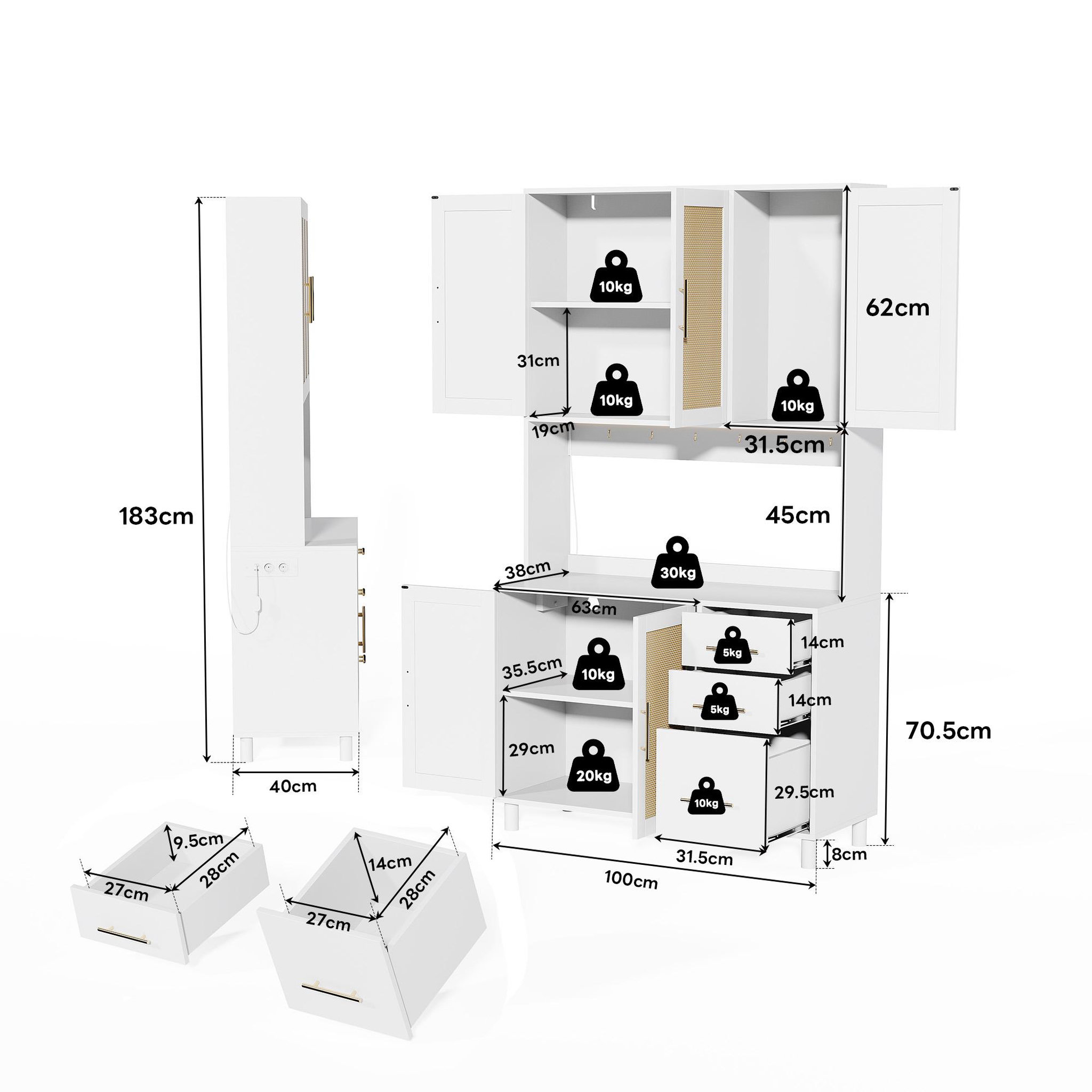 Voir la diapositive 3 : MERAX Buffet de cuisine 5 portes 3 tiroirs