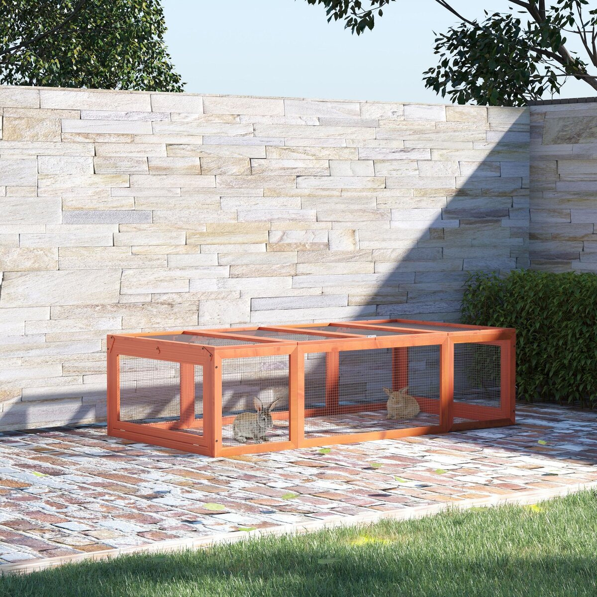 PAWHUT Clapier cage à lapins extérieur intérieur 2 + 1 portes 180 x 90 x 48 cm bois pin pré-huilé