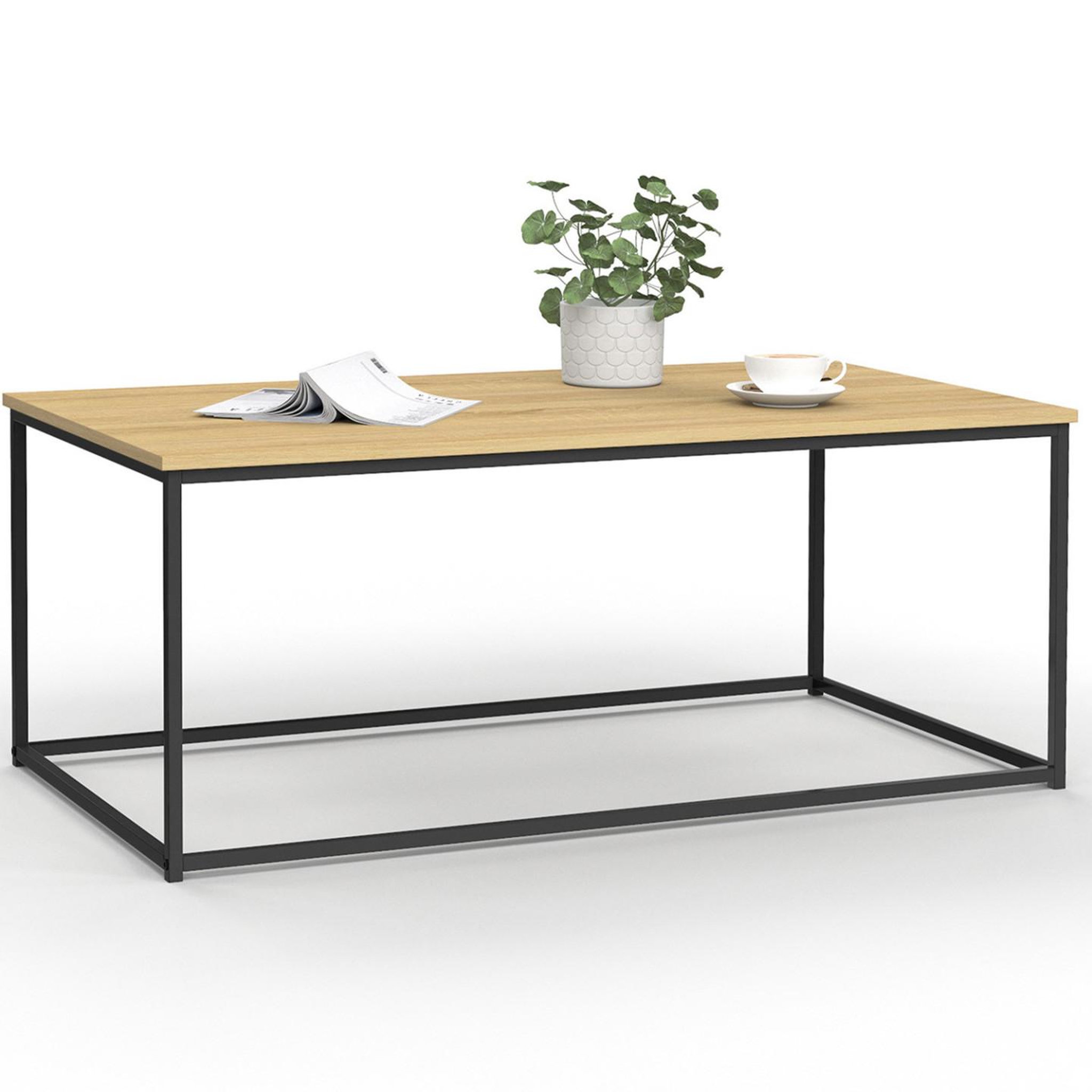 ID MARKET Table basse rectangulaire detroit 113 cm design industriel bois et métal