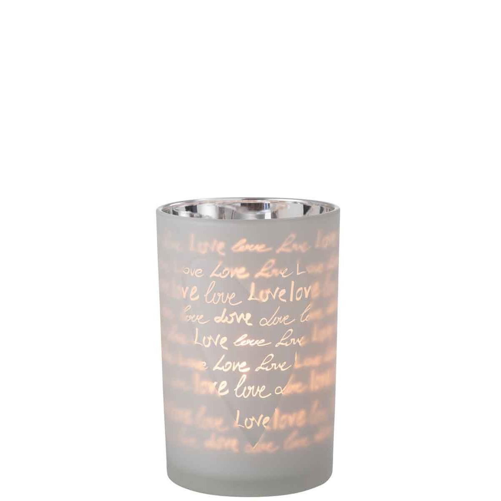 Voir la diapositive 2 : J-LINE Photophore en verre  love  18cm blanc