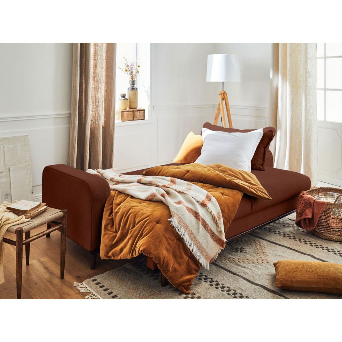 LISA DESIGN Albane - canapé 3 places - convertible avec coffre - en velours côtelé