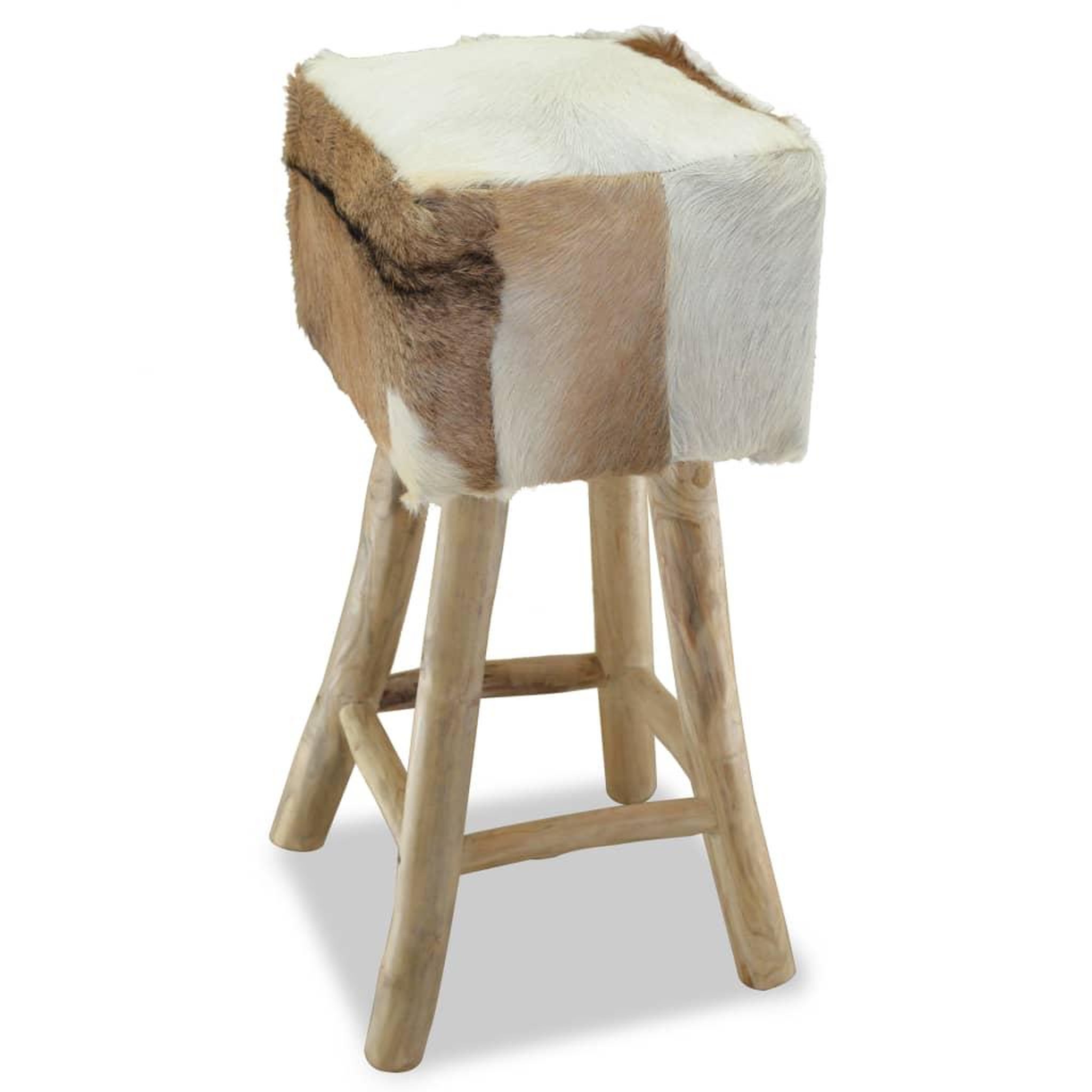 VIDAXL Tabouret de bar cuir de chevre et bois de teck solide