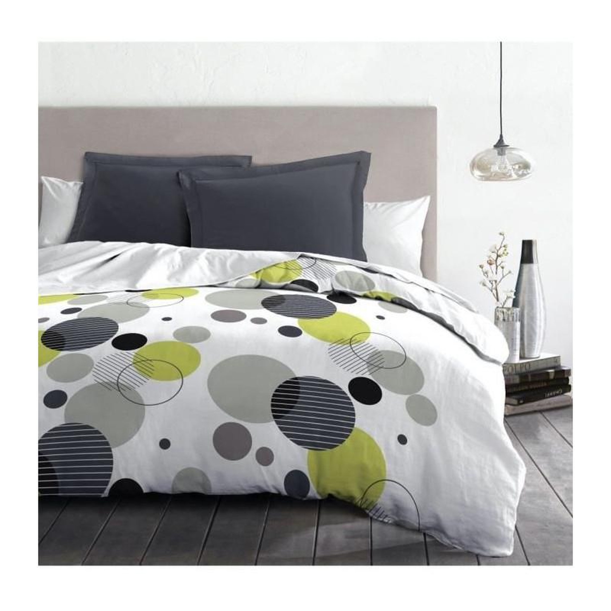 Voir la diapositive 4 : HOME LINGE PASSION Parure de lit microfibre - HOME LINGE PASSION - BULLES DE REVE - Housse 240 x 260 cm + 2 taies d'oreiller 63 x 63 cm - Gris