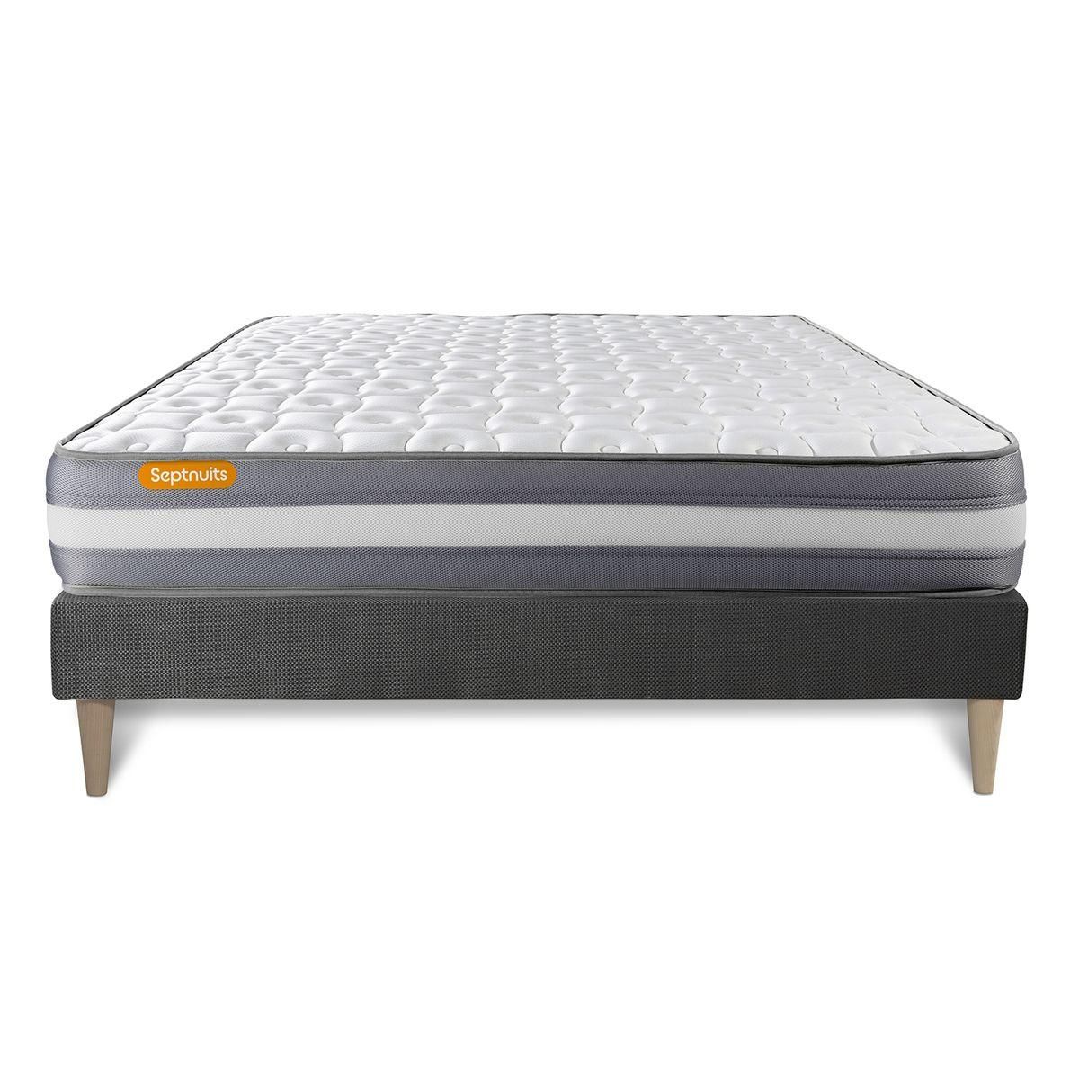 SEPTNUITS Matelas + sommier kit gris Memo Plus Mémoire de forme