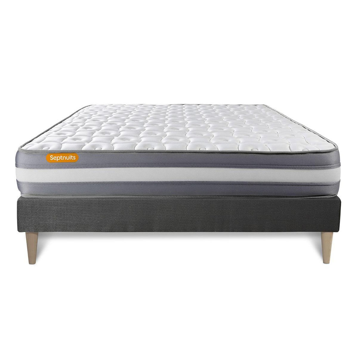 SEPTNUITS Matelas + sommier kit gris Memo Plus Mémoire de forme