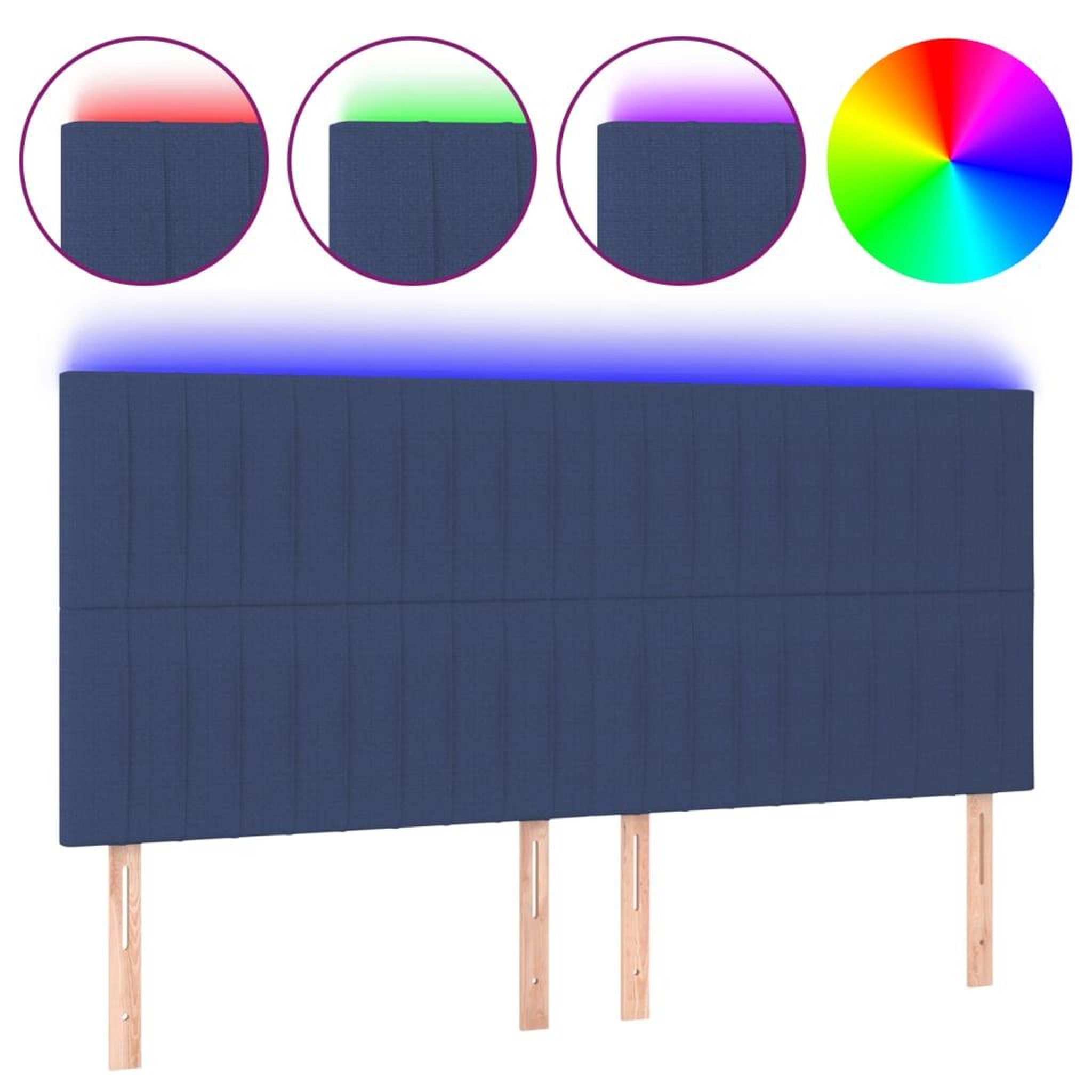 Voir la diapositive 2 : VIDAXL Tete de lit a LED Bleu 200x5x118/128 cm Tissu