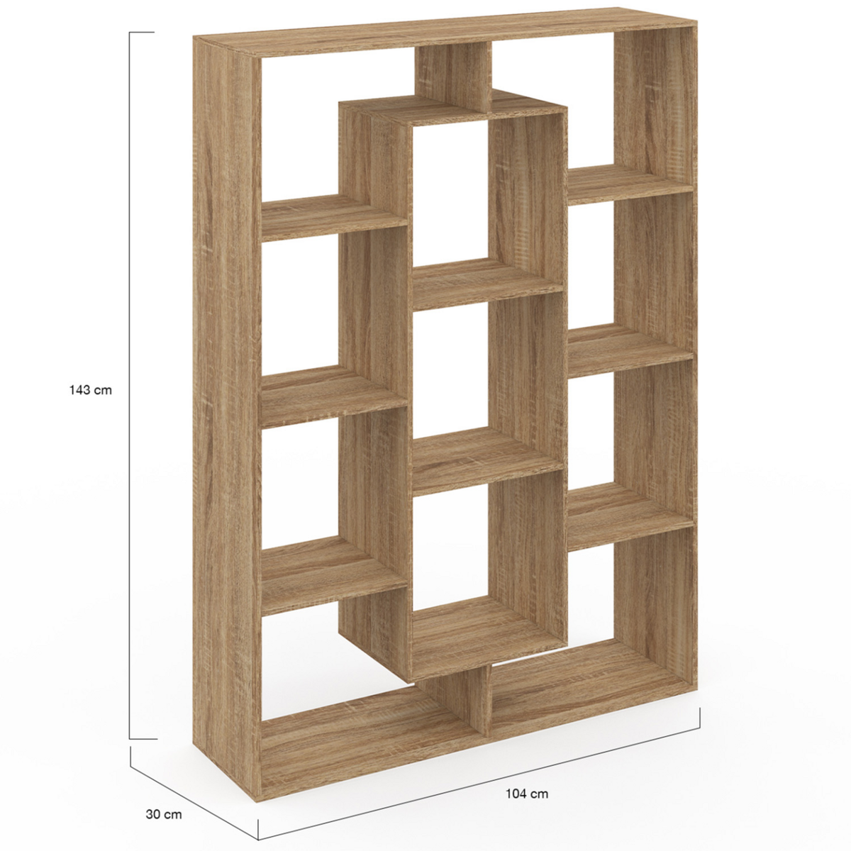 ID MARKET Etagère bibliothèque COLETTE avec 11 compartiments effet bois H.143 cm