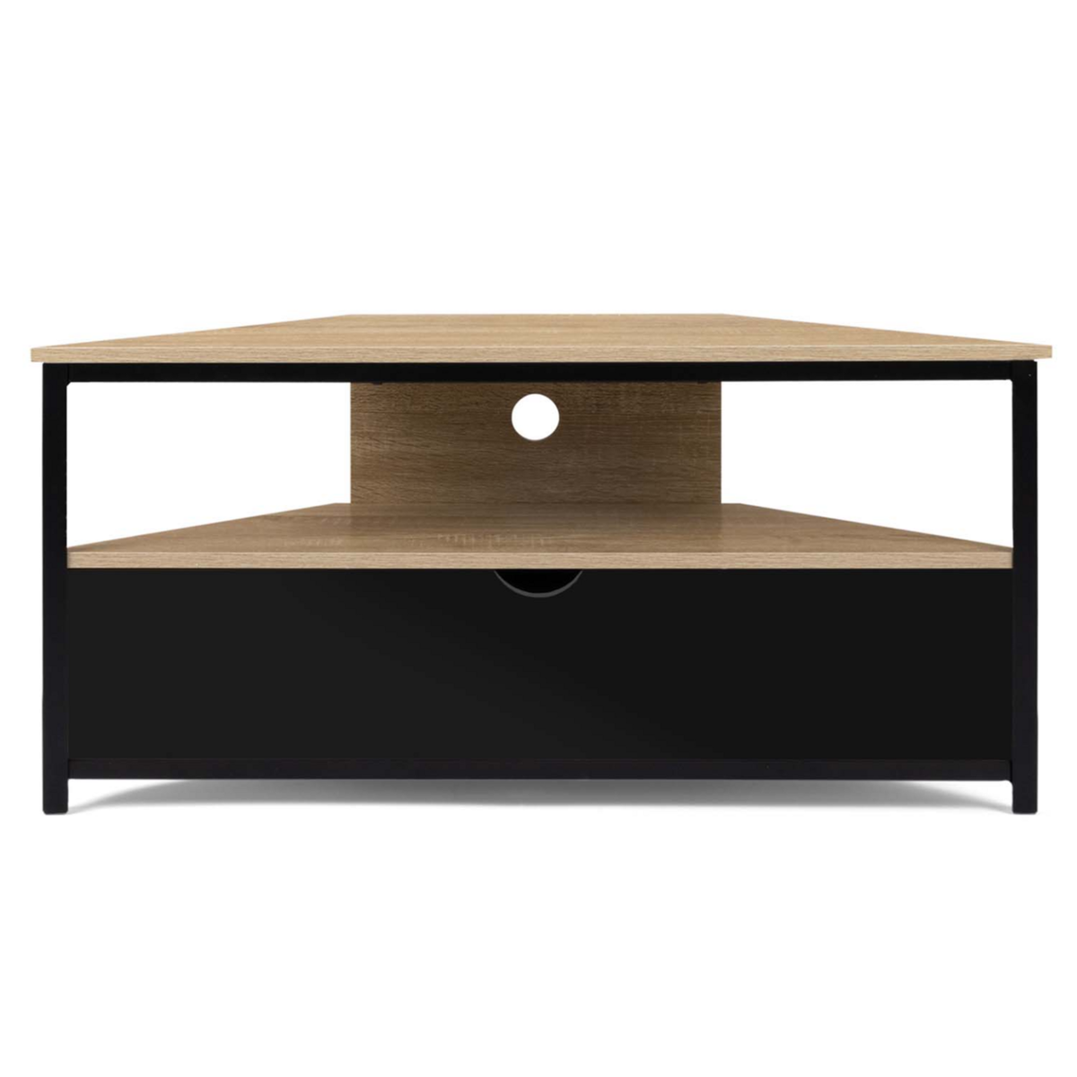 ID MARKET Meuble TV 100 cm d'angle BOSTON avec placard noir design industriel