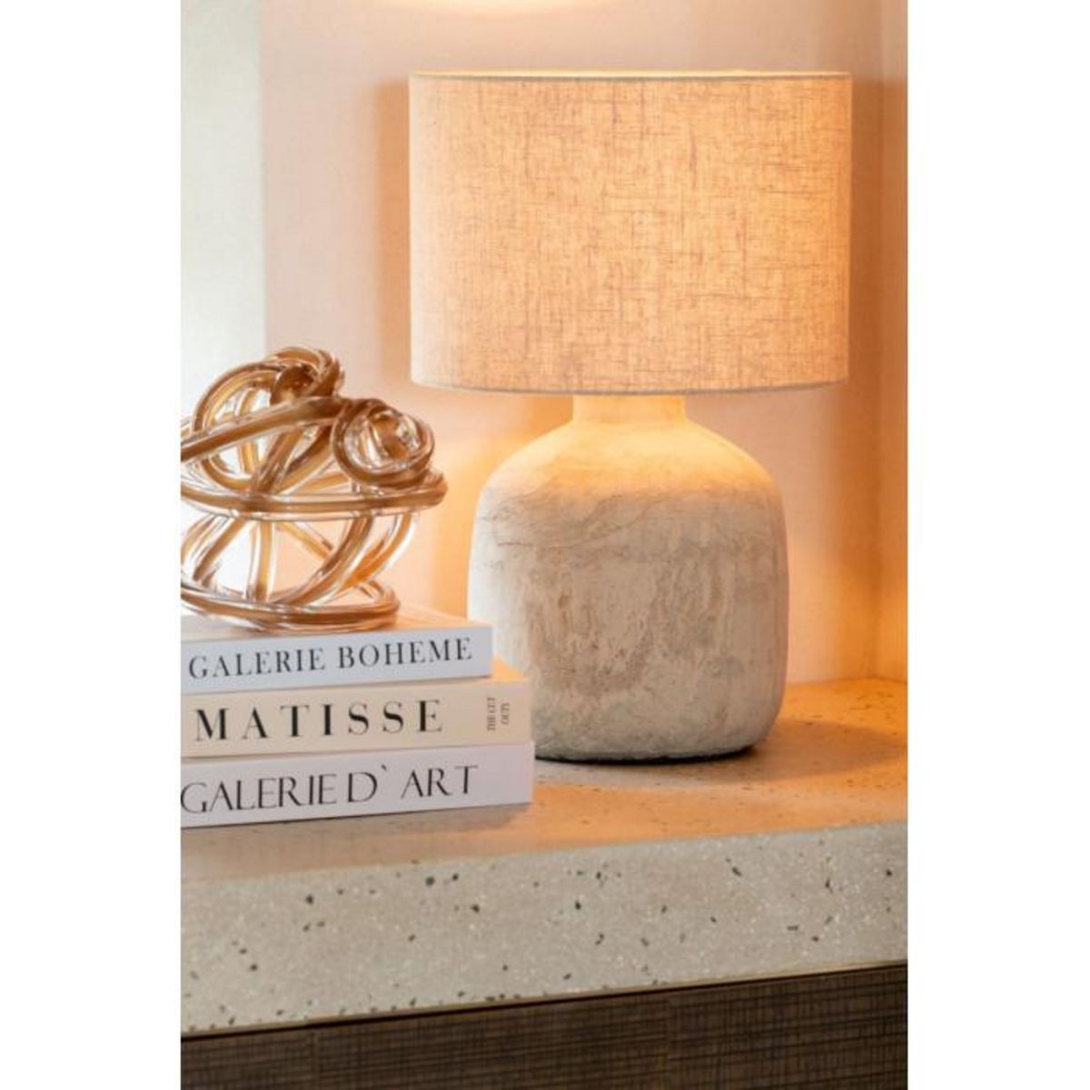 Paris Prix Lampe à Poser en Terre Cuite  Mia  47cm Beige