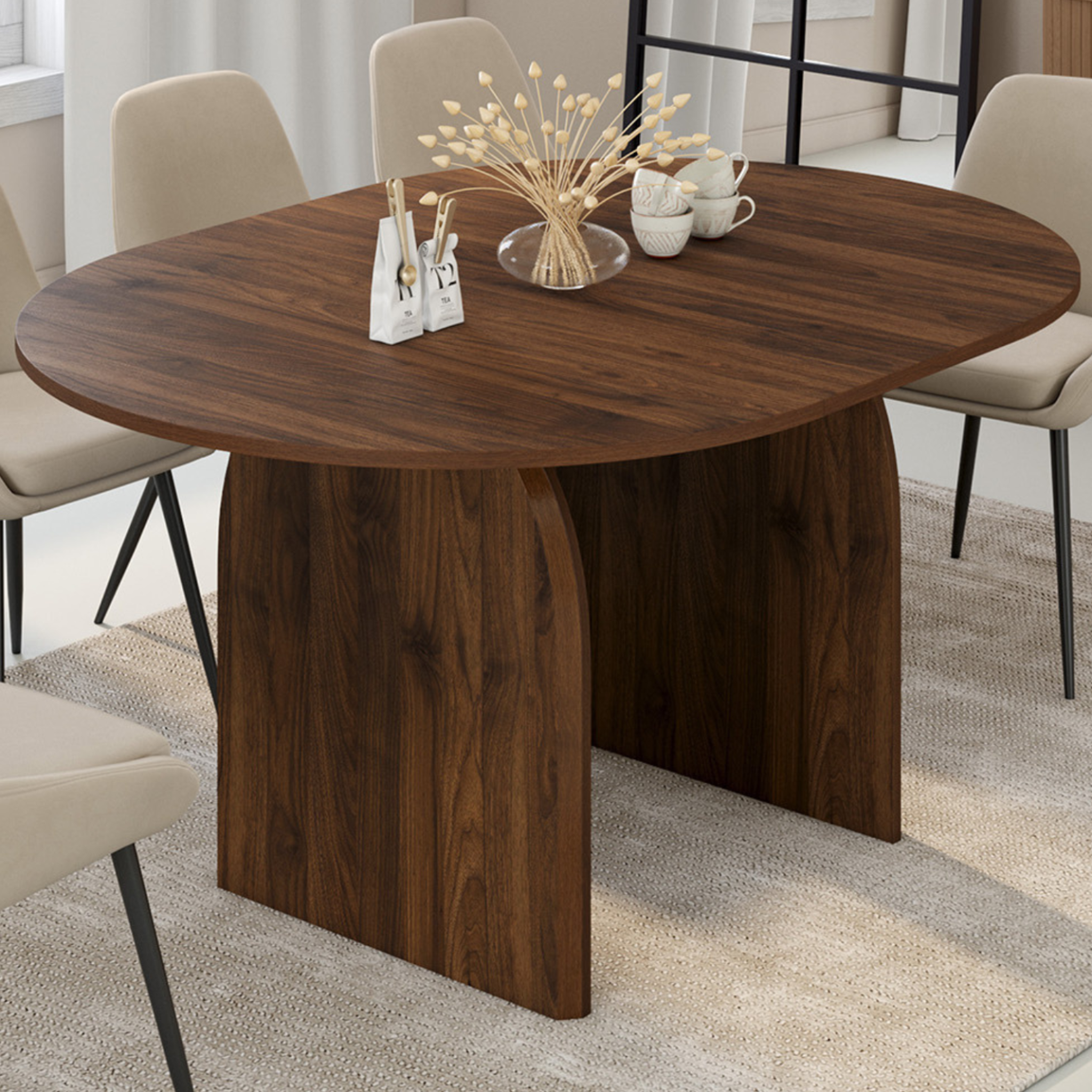 Voir la diapositive 2 : ID MARKET Table à manger extensible japandi ovale edith 4-8 personnes effet noyer 110-150 cm