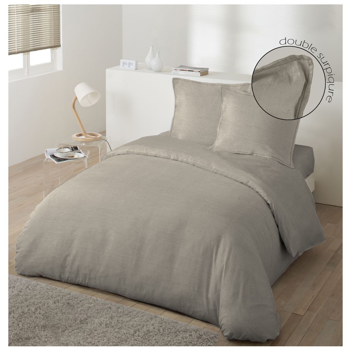 Housse de couette unie en coton-lin 