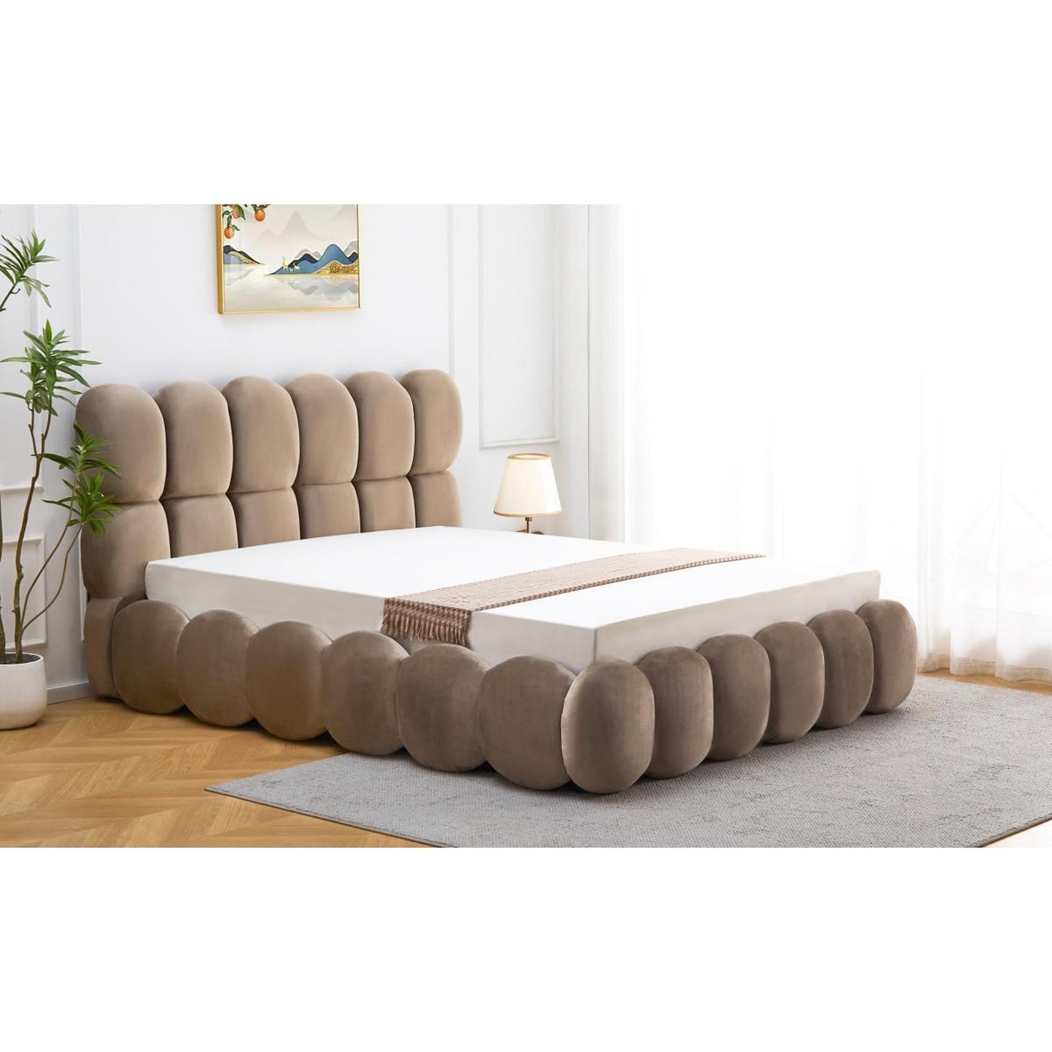Voir la diapositive 2 : Paris Prix Lit coffre en velours  gail  140x190cm taupe