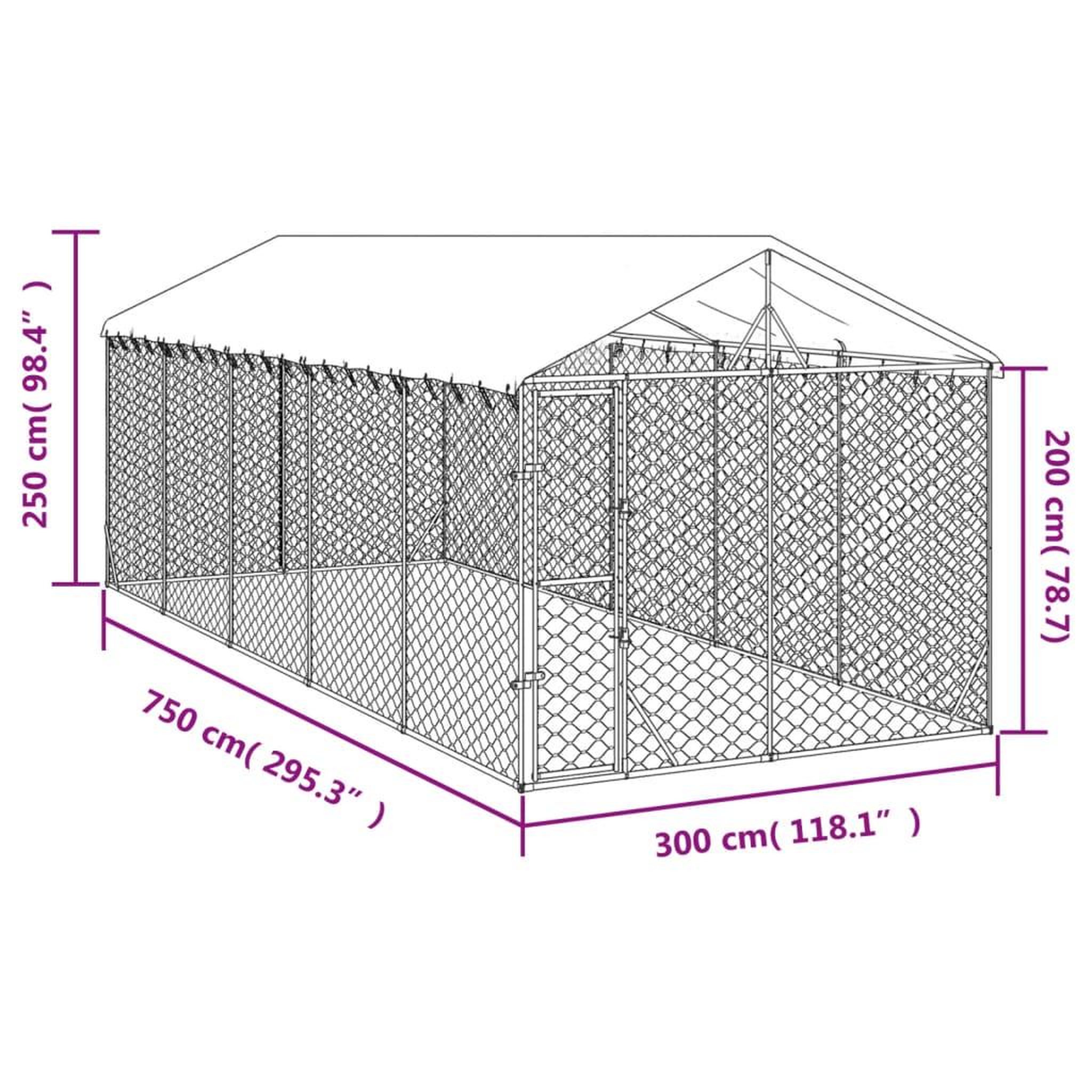 Voir la diapositive 4 : VIDAXL Chenil d'exterieur pour chiens avec toit argente 3x7,5x2,5 m