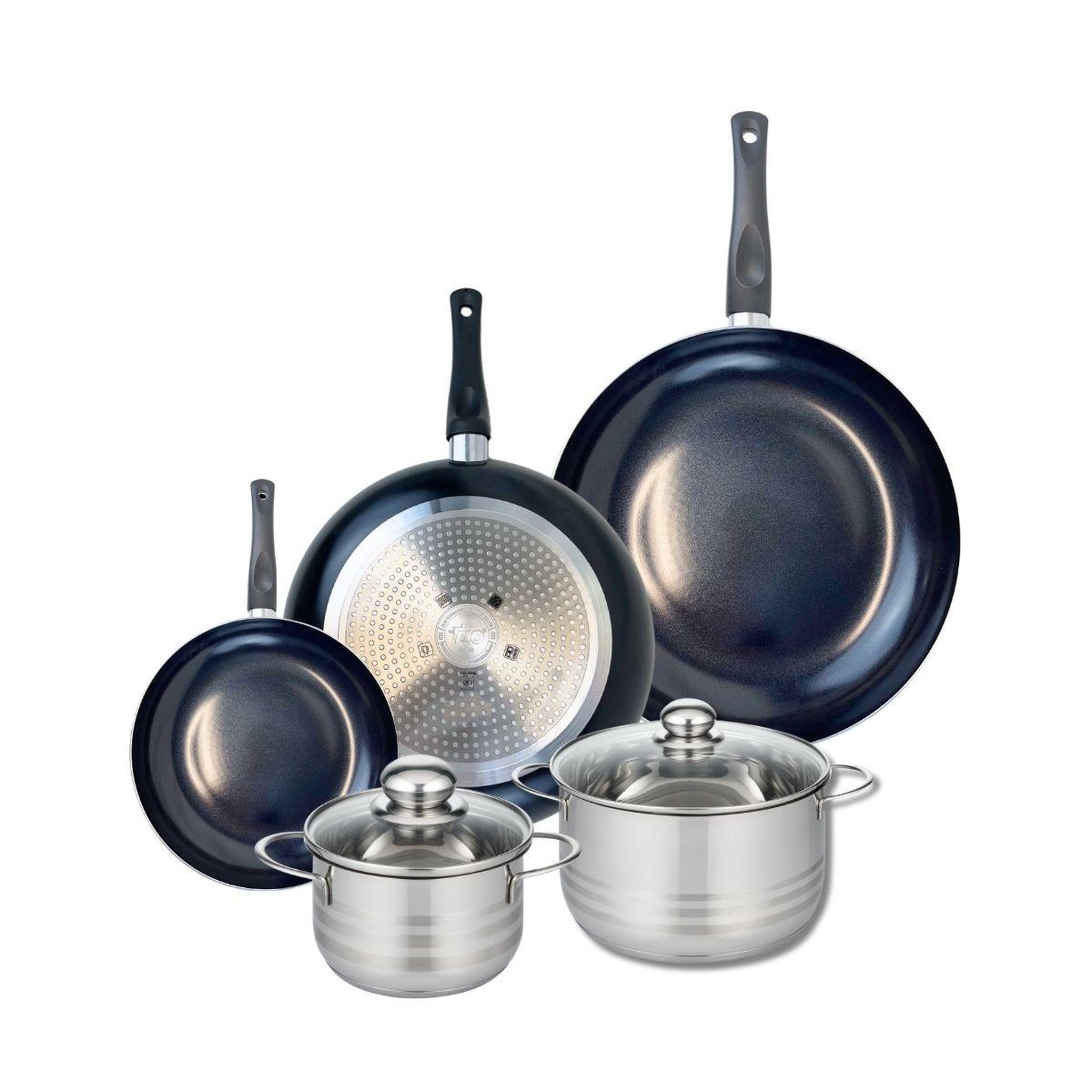 ELO Ensemble de 3 poêles de cuisson 20, 28 et 32 cm et 2 faitouts 16 et 20 cm elo prima brillant