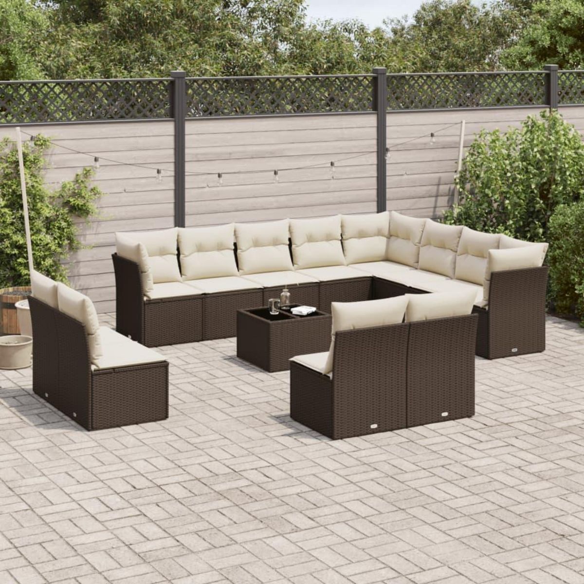 VIDAXL Salon de jardin avec coussins 13 pcs marron resine tressee