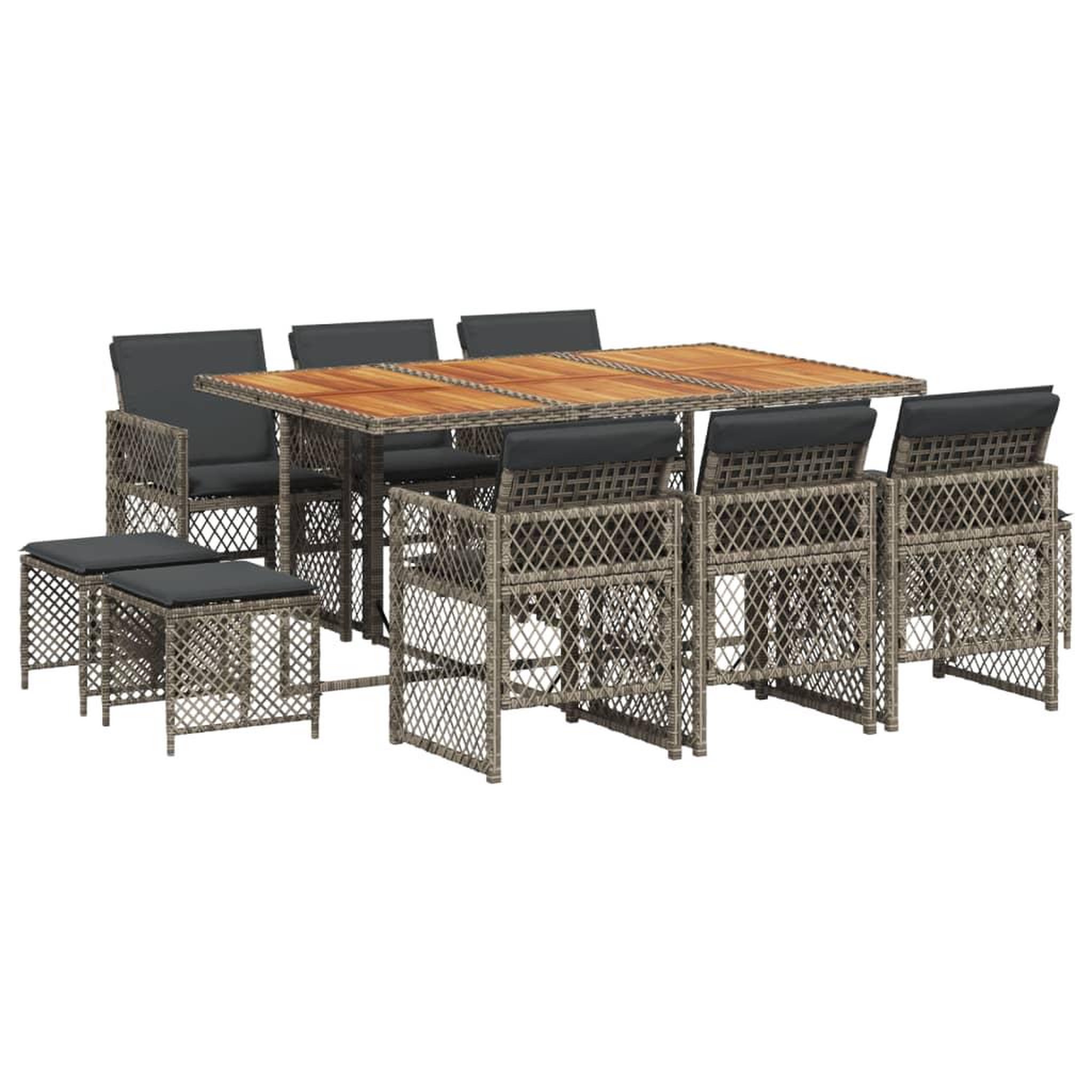 Voir la diapositive 2 : VIDAXL Ensemble a manger de jardin 11pcs avec coussins gris poly rotin